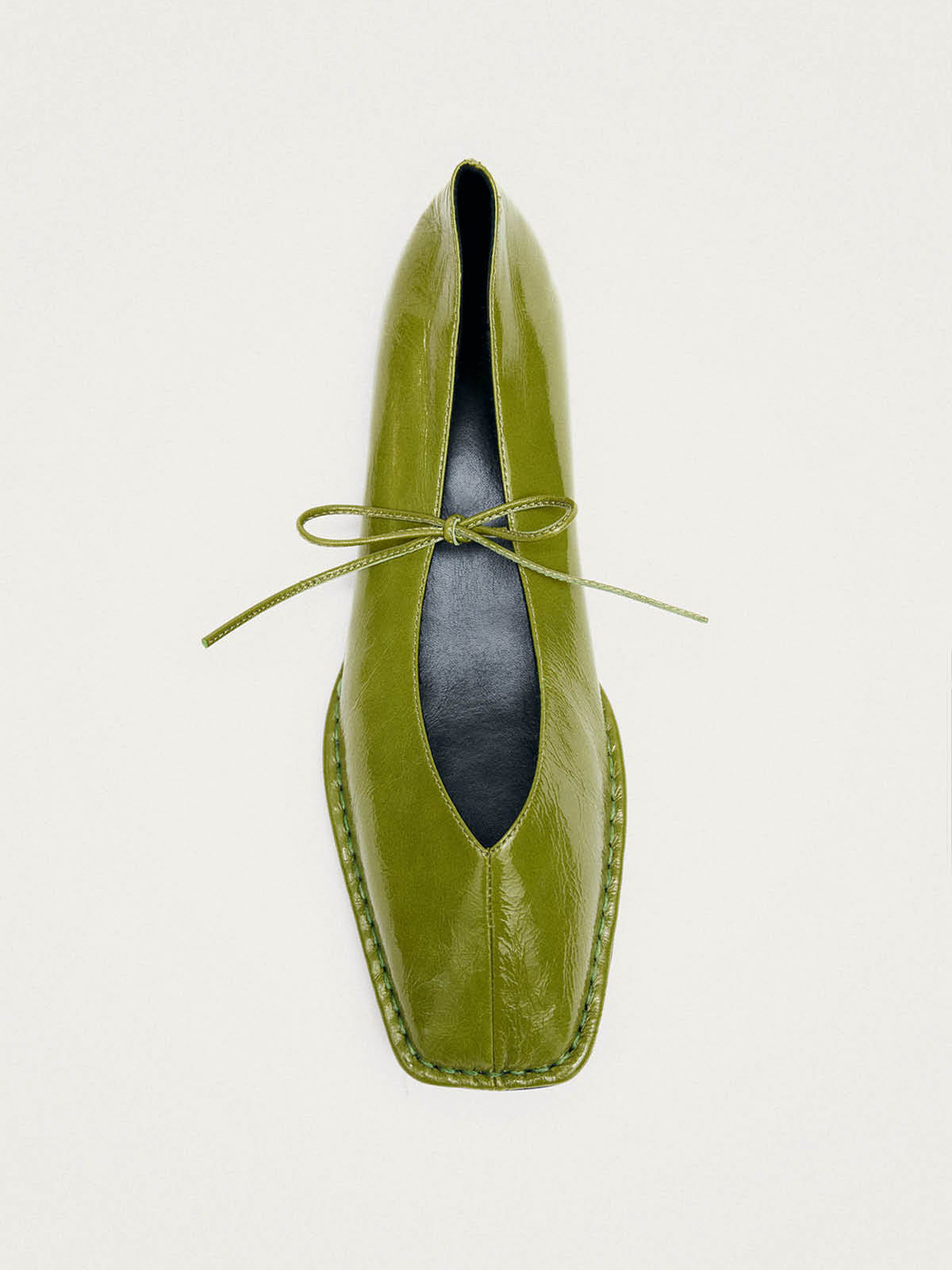 Green Square-Toe Middle Strap Simple Chic Ballet Flats