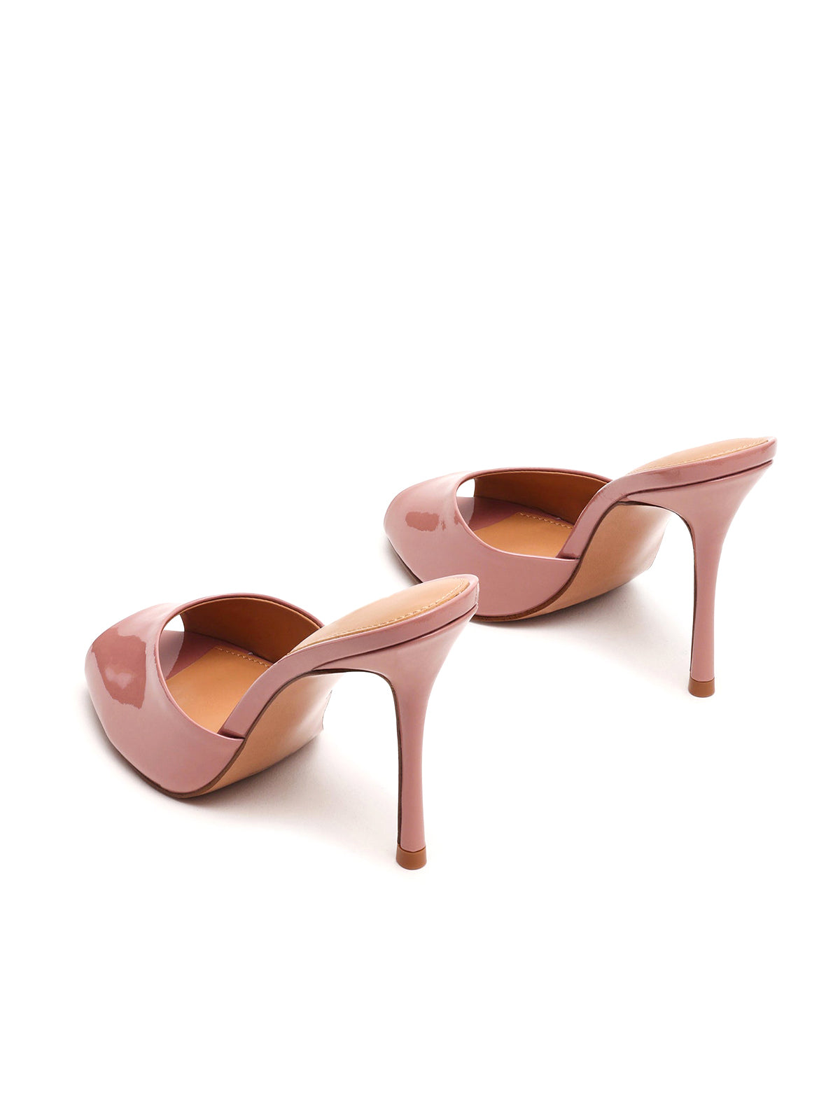 Rose Pink Patent Round-Toe Backless High Heels