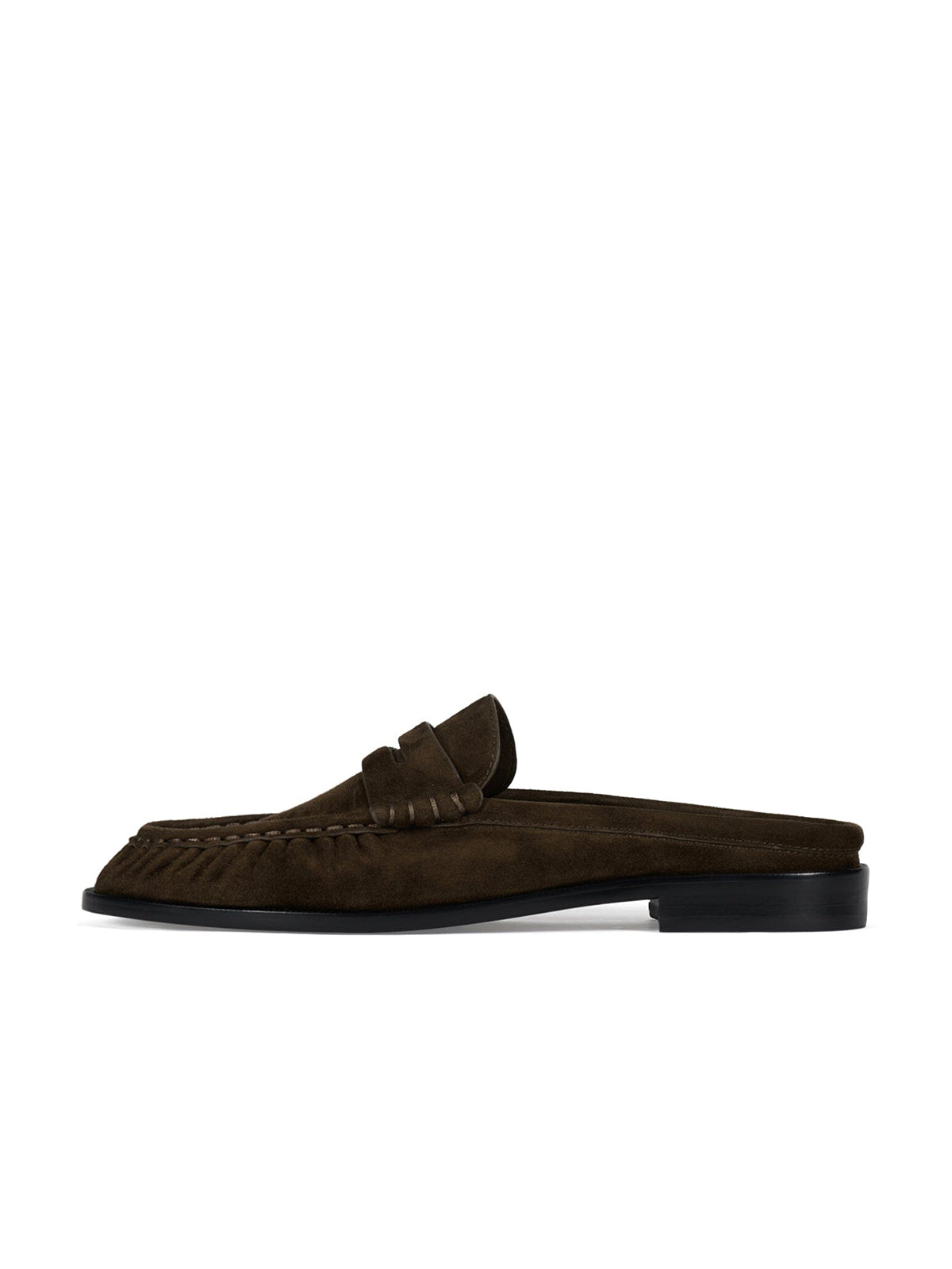 Round-Toe Backless Slip-On Loafer Mule Flats - Brown Faux Suede