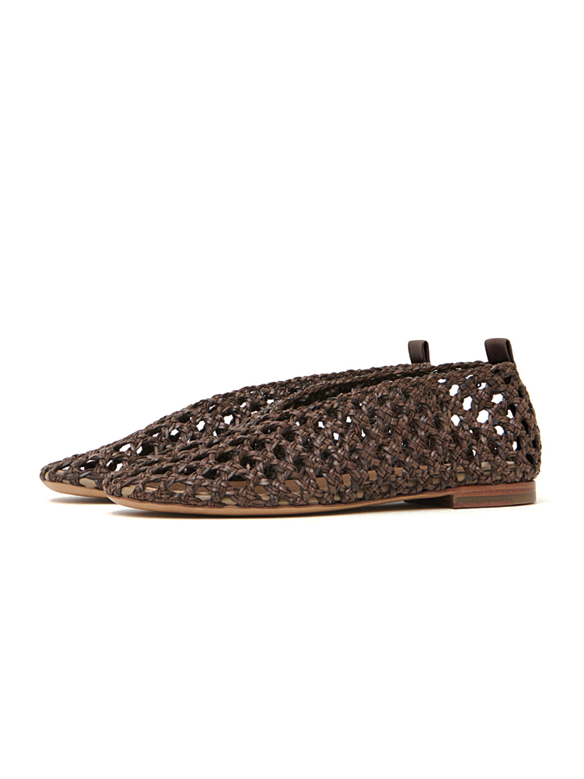 Coffee Woven Vegan Leather Round-Toe Simple Slip-On Flats