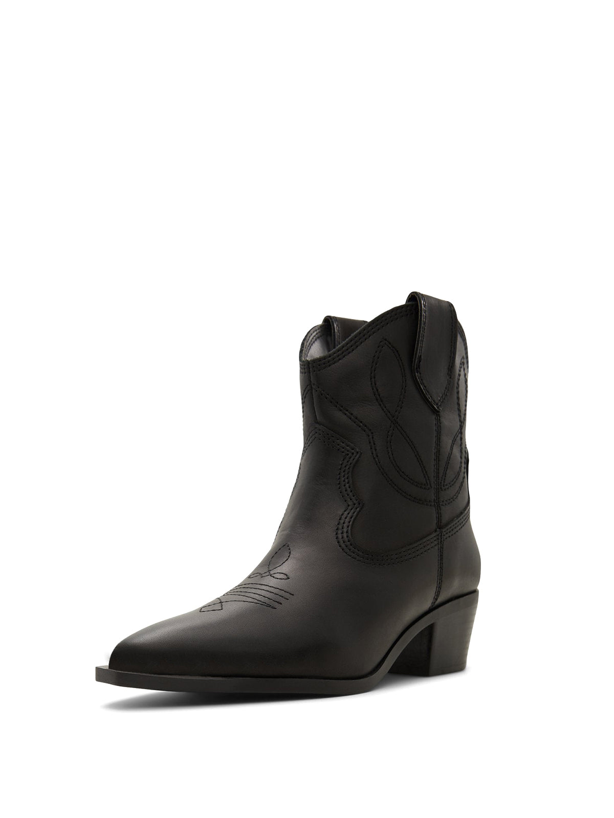 Black Almond-Toe Embroidery Ankle Cowgirl Boots