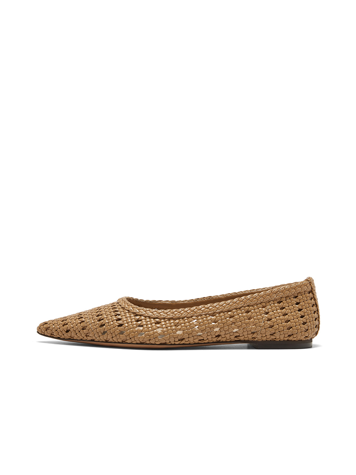 Tan Woven Vegan Leather Pointed-Toe Slip-On Chic Flats