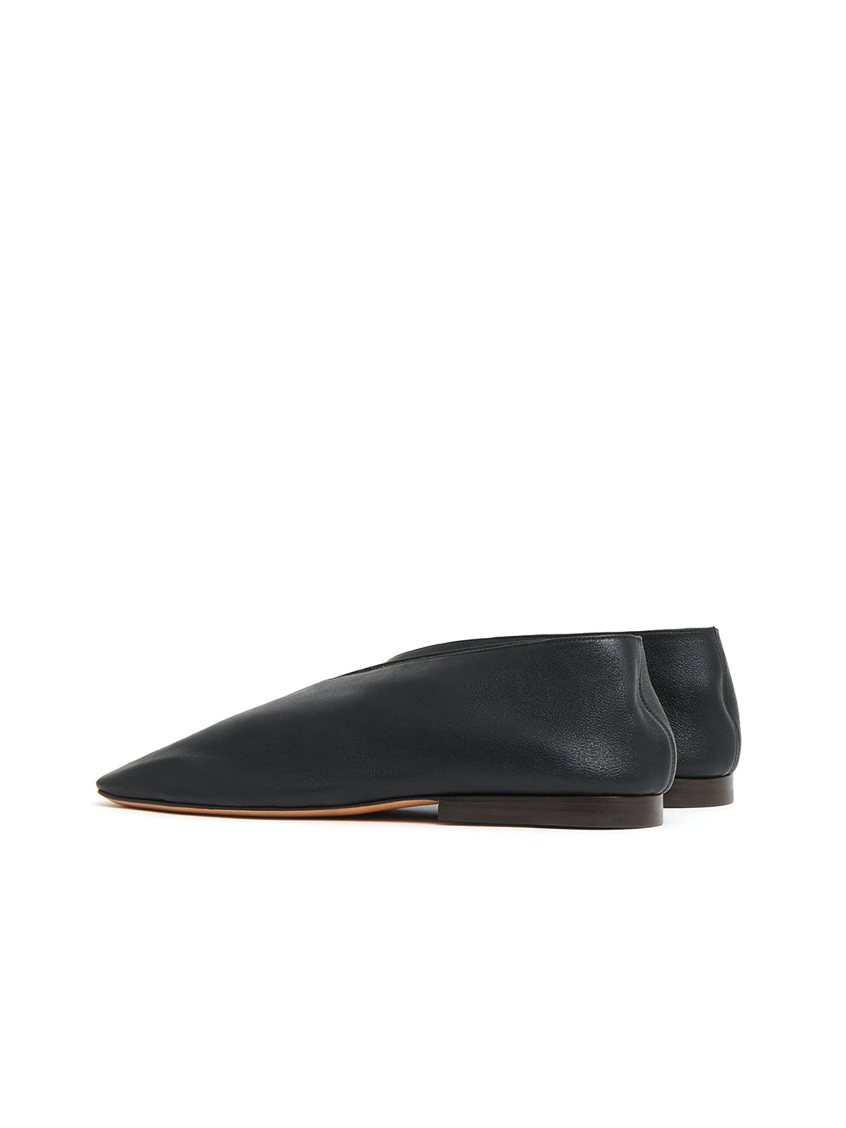 Black Square-Toe V-Cut Vamp Simple Flats