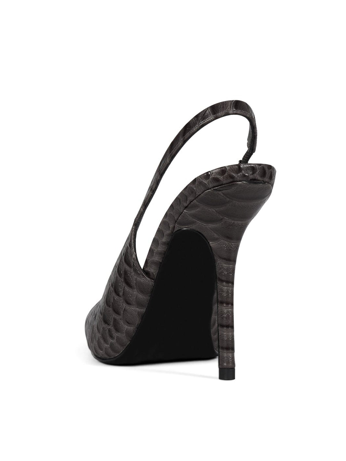 Gray Snakeskin Print Pointed-Toe Slip-On Slingback Chic High Heels