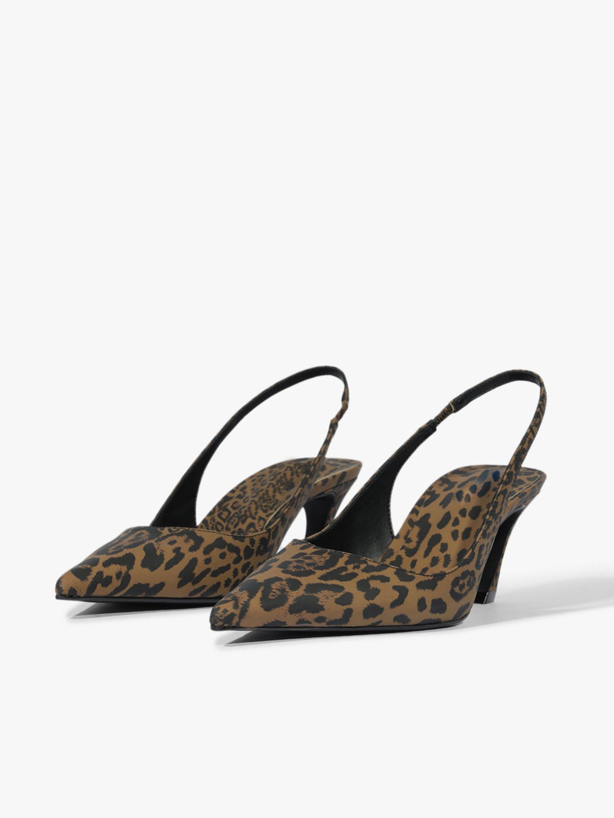 Slingback Pointed-Toe Simple Kitten Heels - Leopard Satin