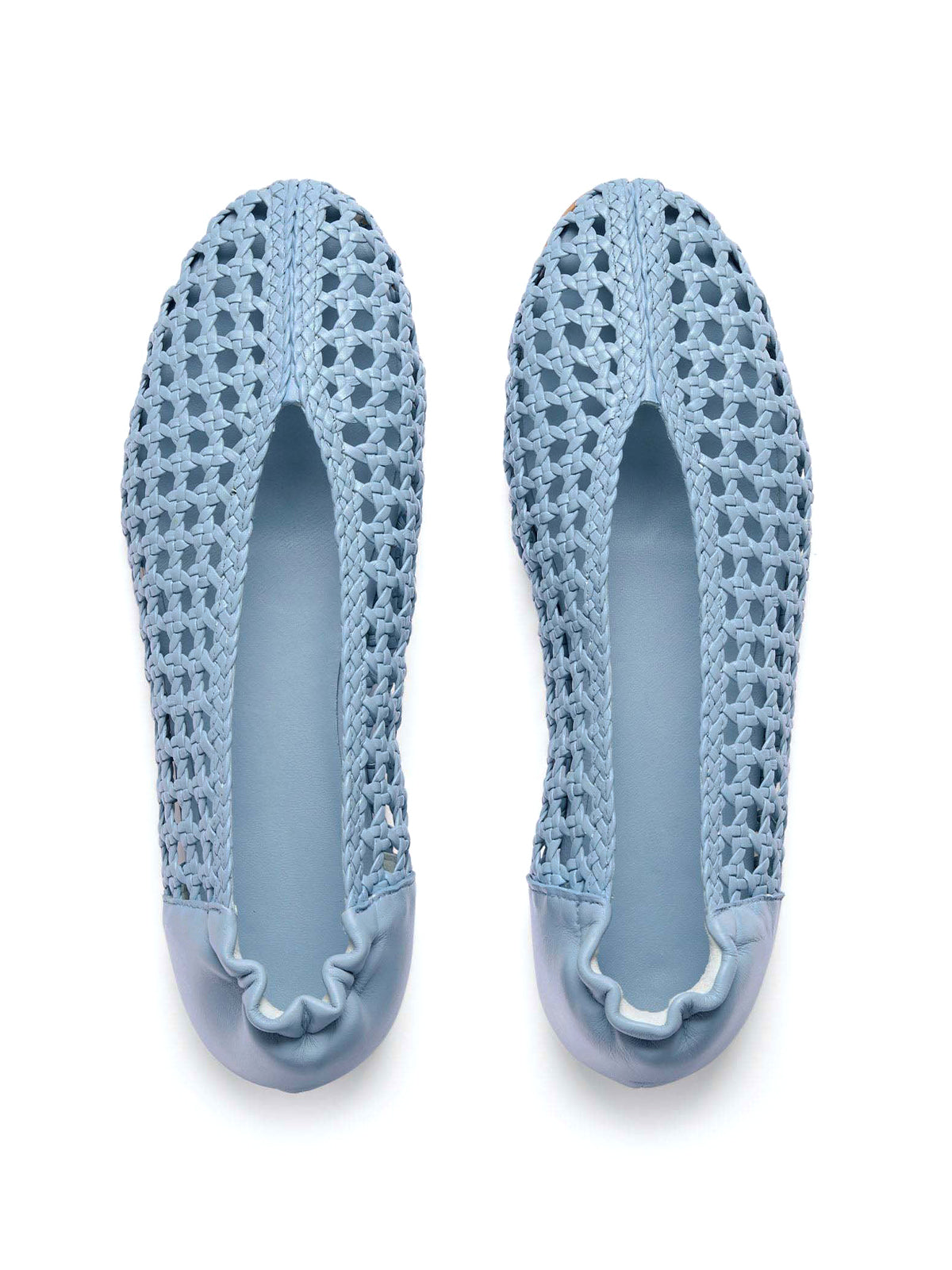 Blue Woven Vegan Leather Chic Round-Toe Slip-On Ballet Flats