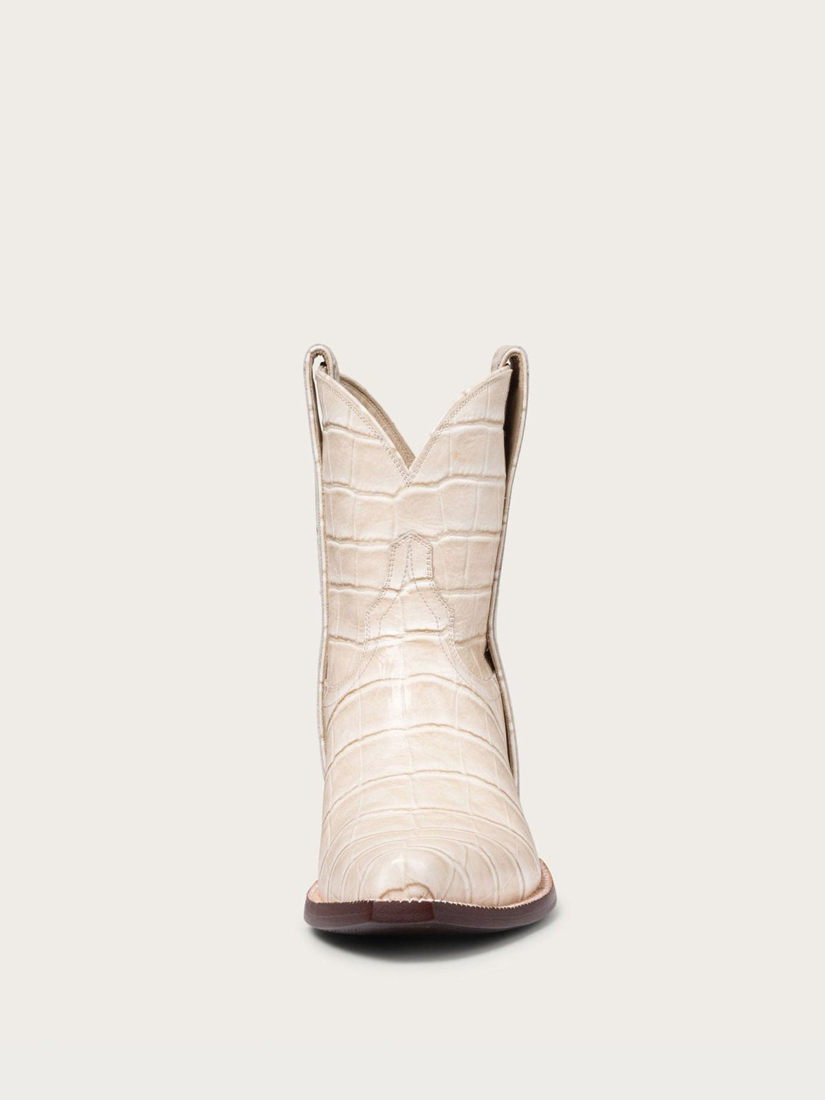 Bone Crocodile Pattern Snip-Toe Elongated Mule Ear Pull Ankle Cowgirl Boots