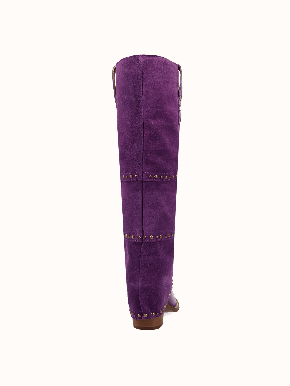 Purple Snip-Toe Faux Suede Fold-Over With Studs Wide Calf Knee High Cowgirl Boots