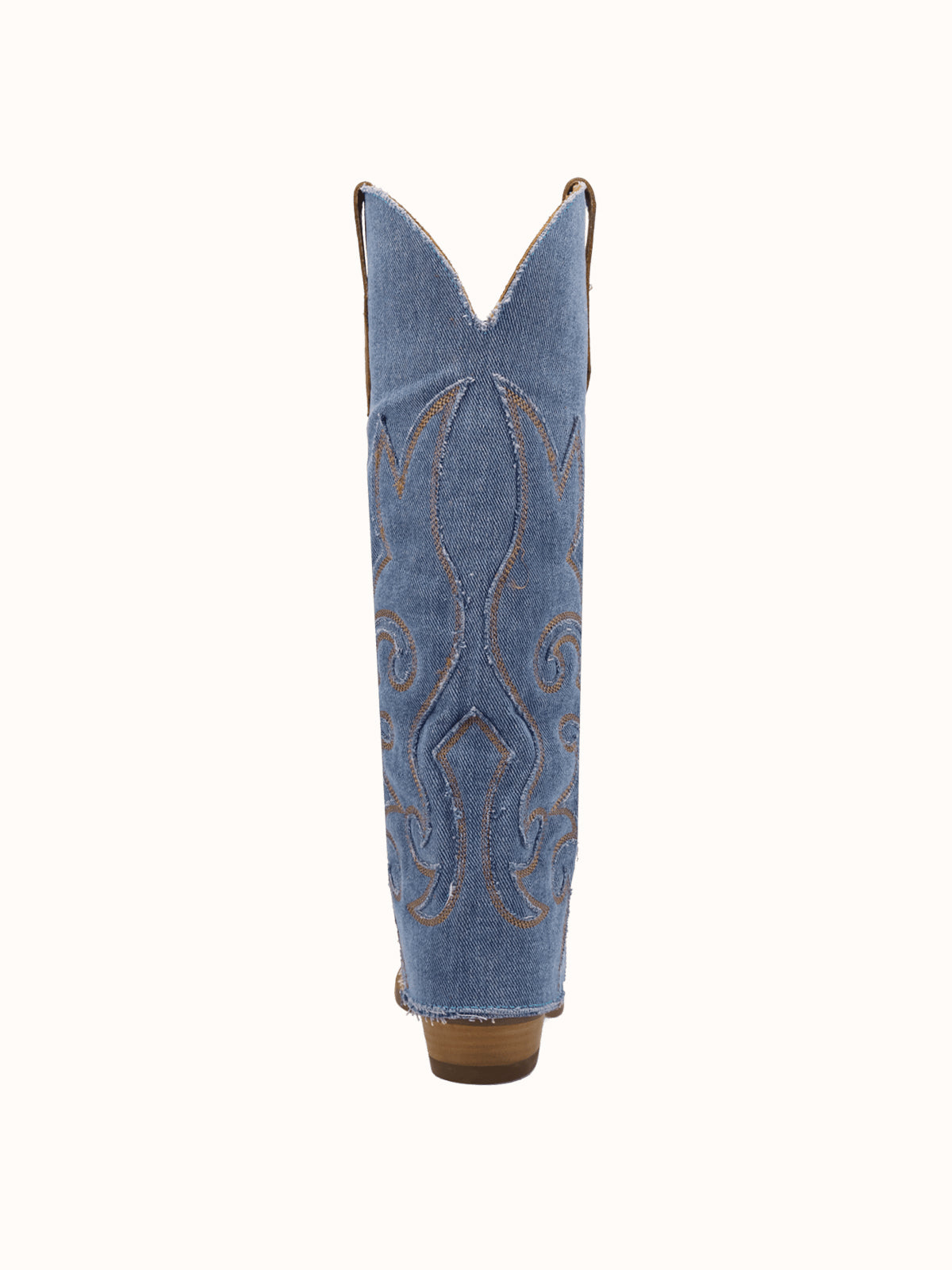 Blue Denim And Brown Snip-Toe Embroidery Fold-Over Wide Calf Knee High Cowgirl Boots