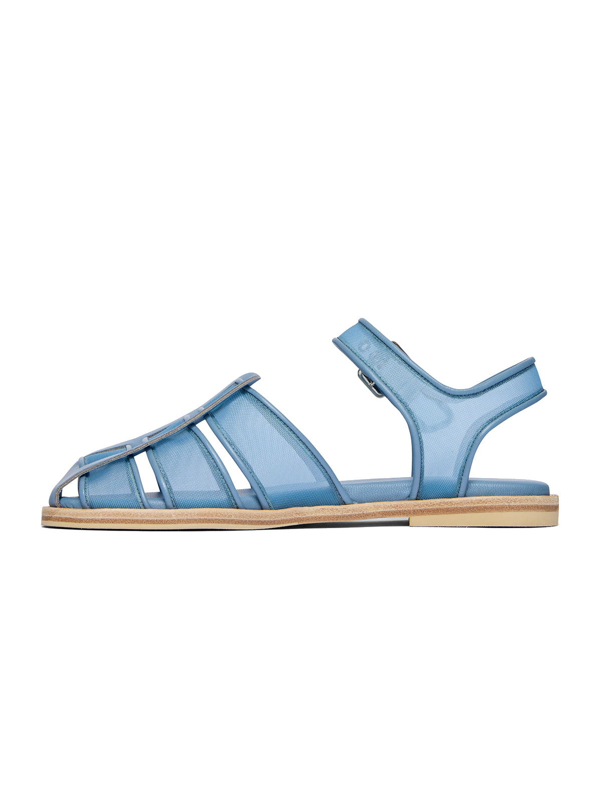 Blue Mesh Round-Toe Ankle Strap Fisherman Sandals Flats