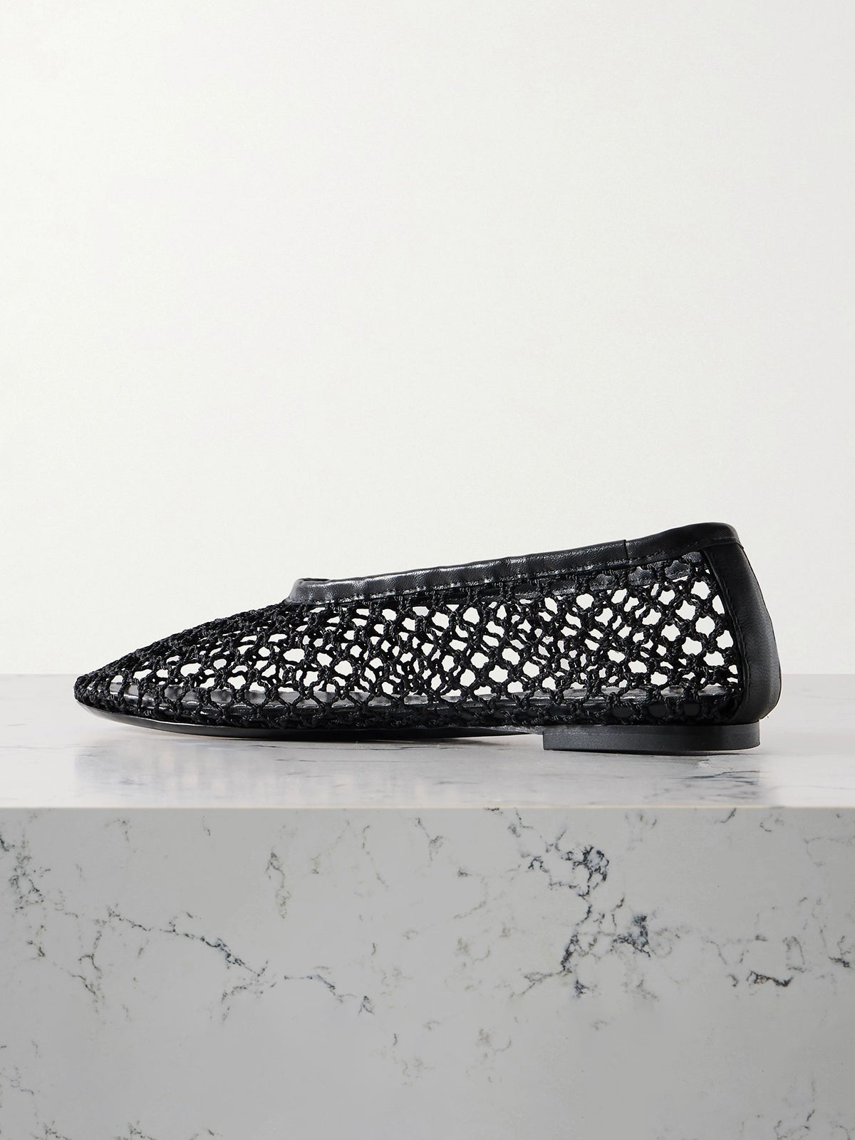 Black Mesh Round-Toe Slip-On Ballet Stylish Flats