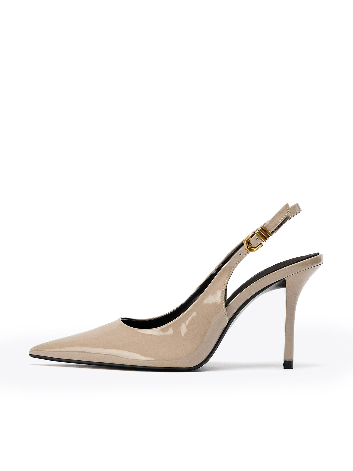 Patent Taupe Pointed-Toe Slingback Slip-On High Heels
