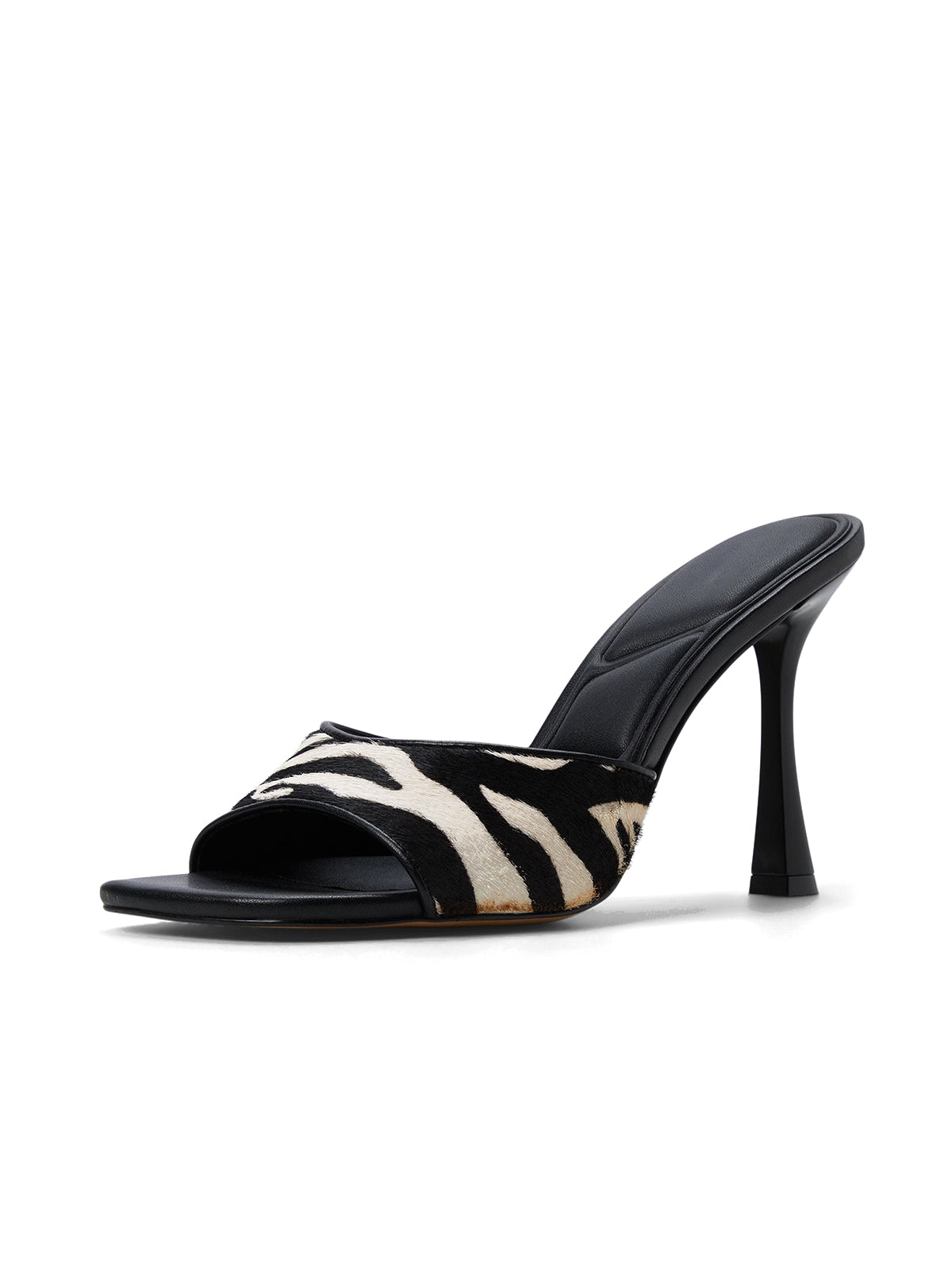 Zebra Print Open Square-Toe Backless High Heels