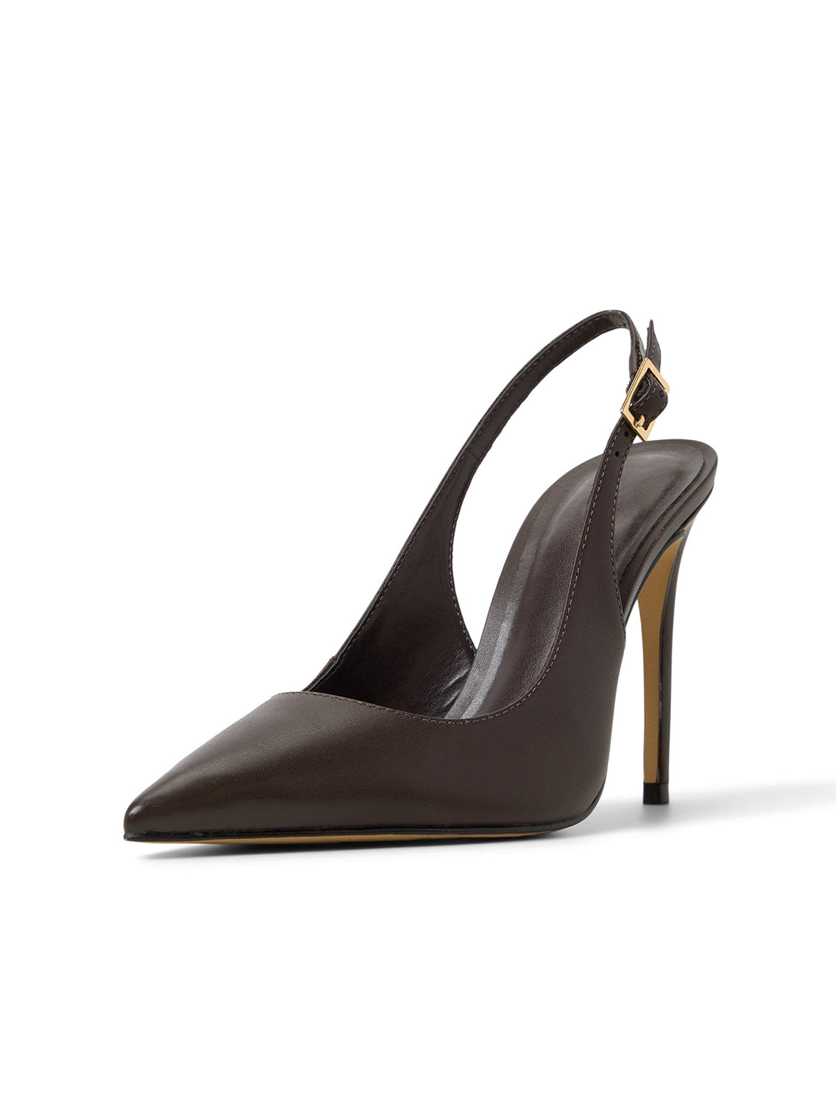 Dark Brown Pointed-Toe Classic Buckle Slingback High Heels