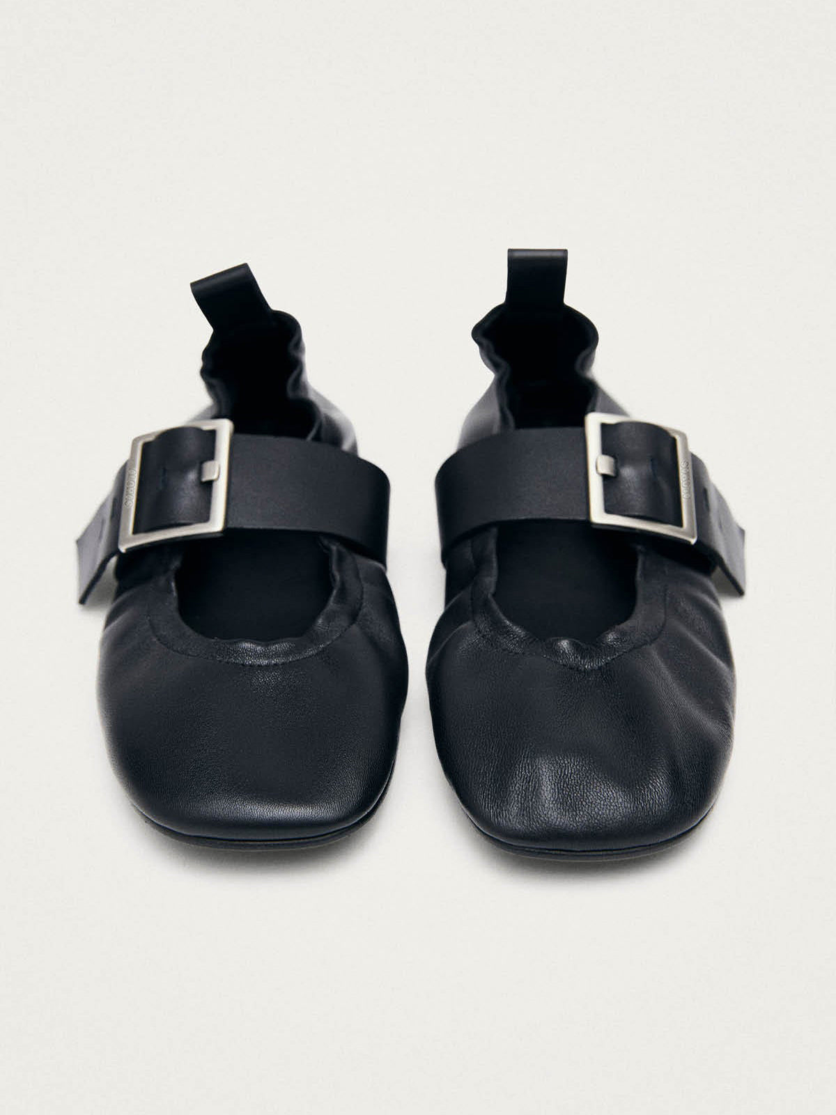 Black Square-Toe Big Buckle Middle Strap Chic Ballet Flats