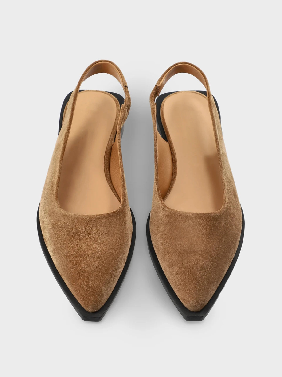 Brown Faux Suede Pointed-Toe Classic Back Strap Simple Flats