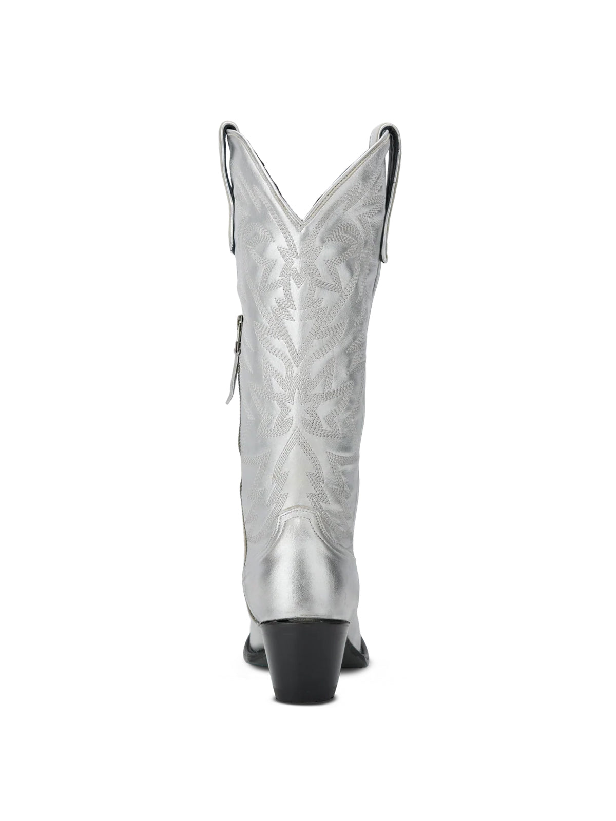 Western Snip-Toe Embroidery Classic Knee High Half-Zip Cowgirl Boots - Metallic Silver