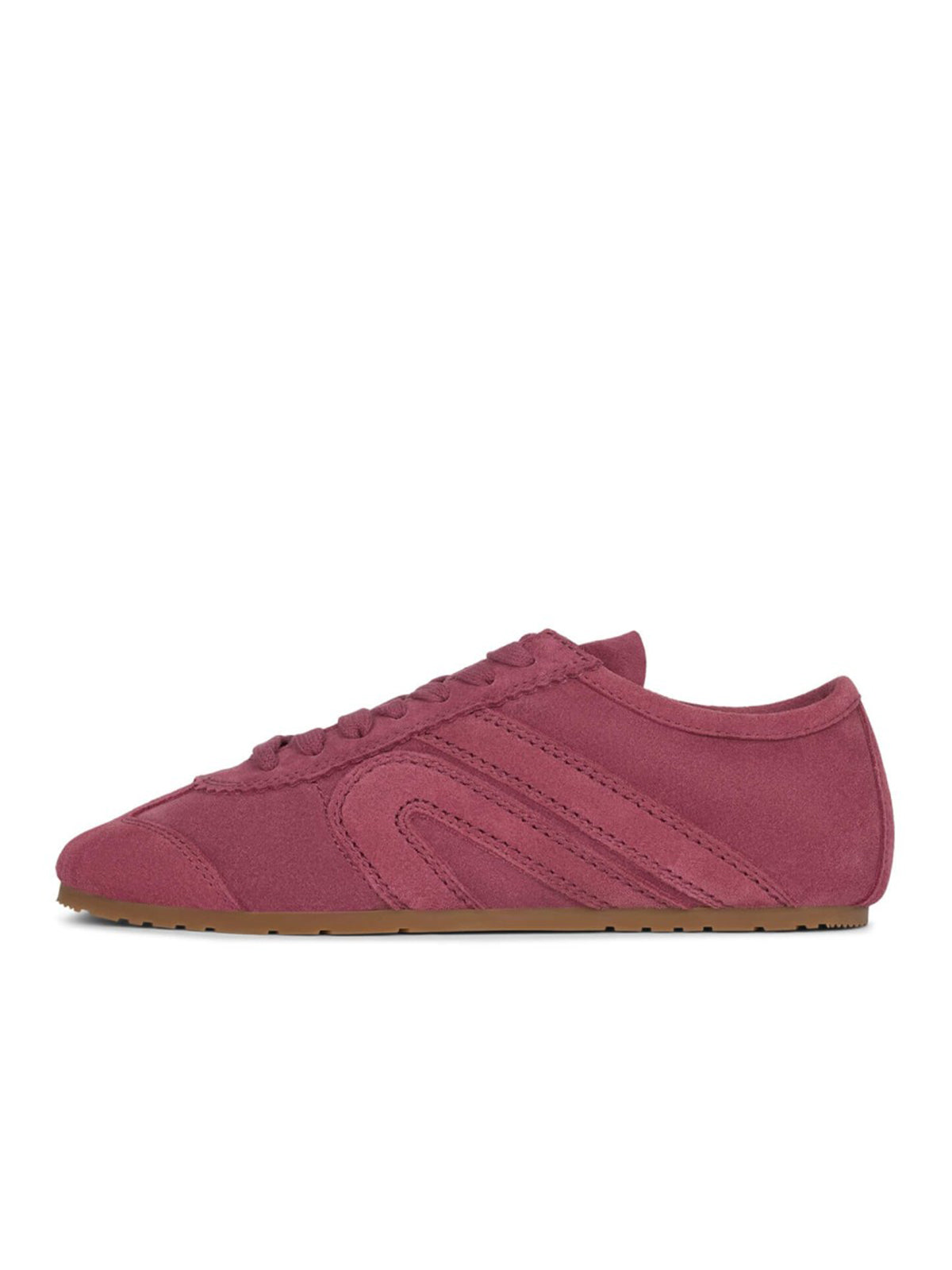Raspberry Red Faux Suede Round-Toe Lace-Up Classic Sneakers Flats