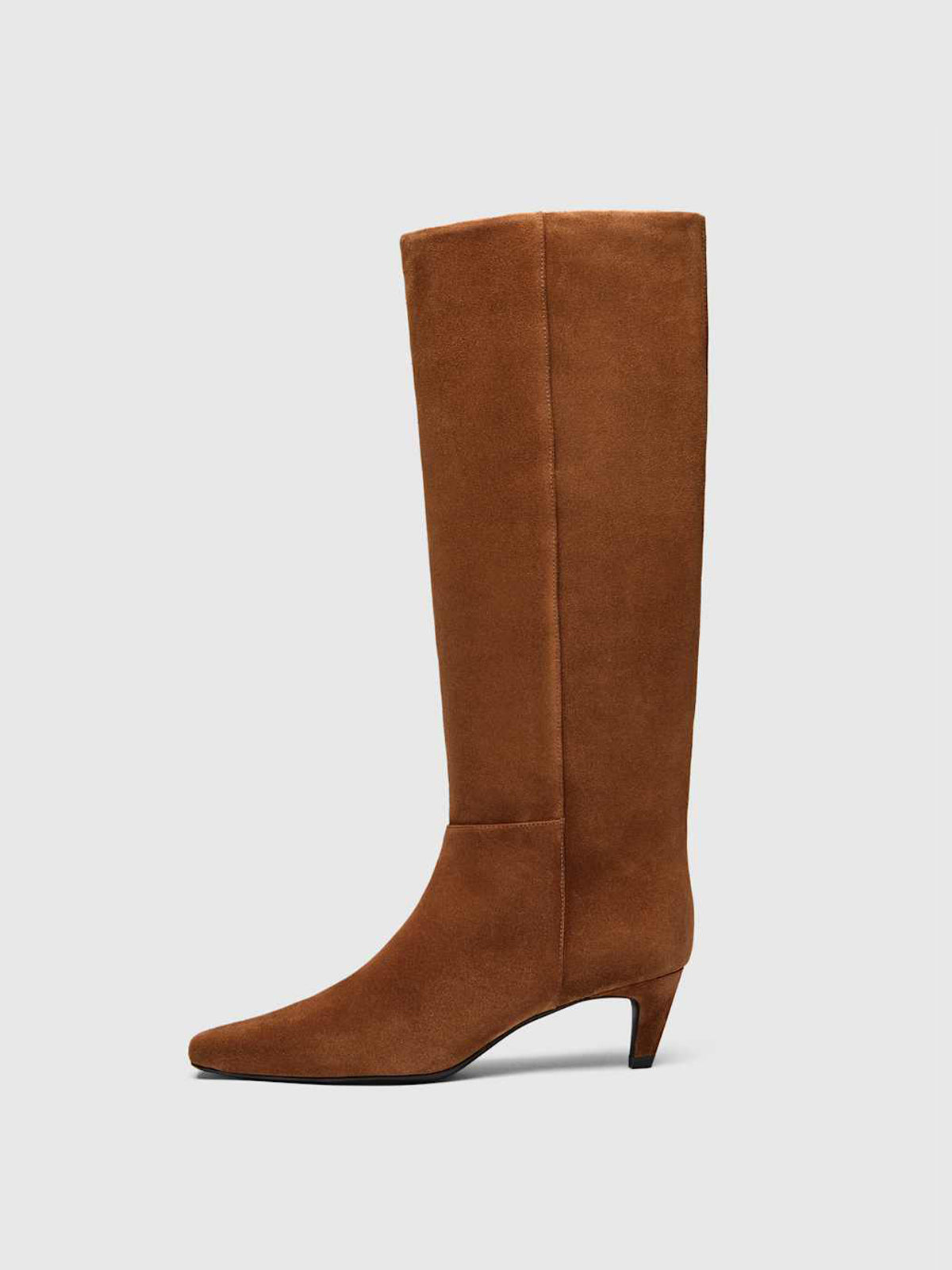 Brown Faux Suede Square-Toe Simple Wide Calf Knee High Stiletto Boots