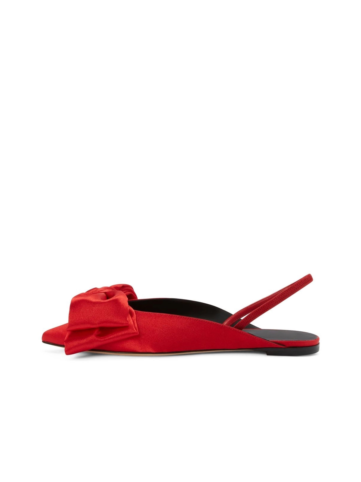 Red Satin Pointed-Toe Front Big Bow Slingback Chic Flats