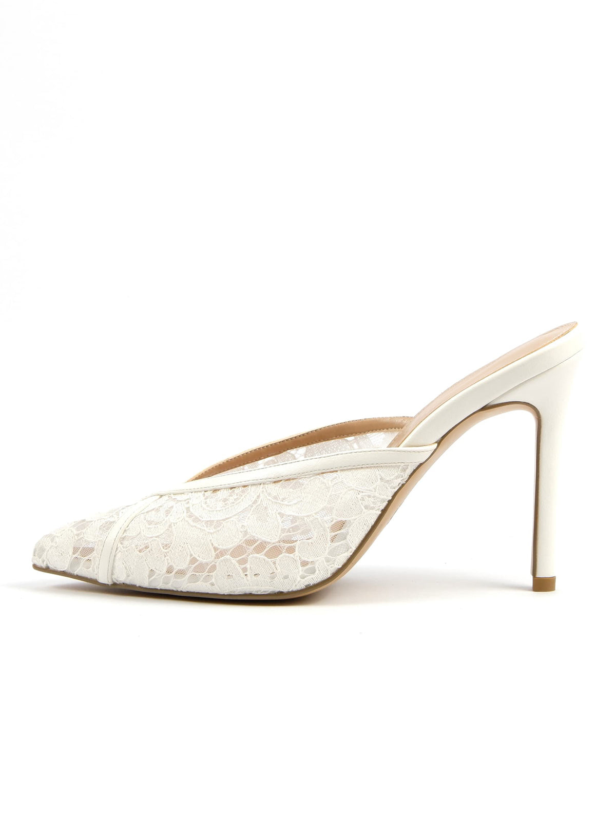White Lace Mesh Pointed-Toe Classic Backless Chic Pumps High Heels