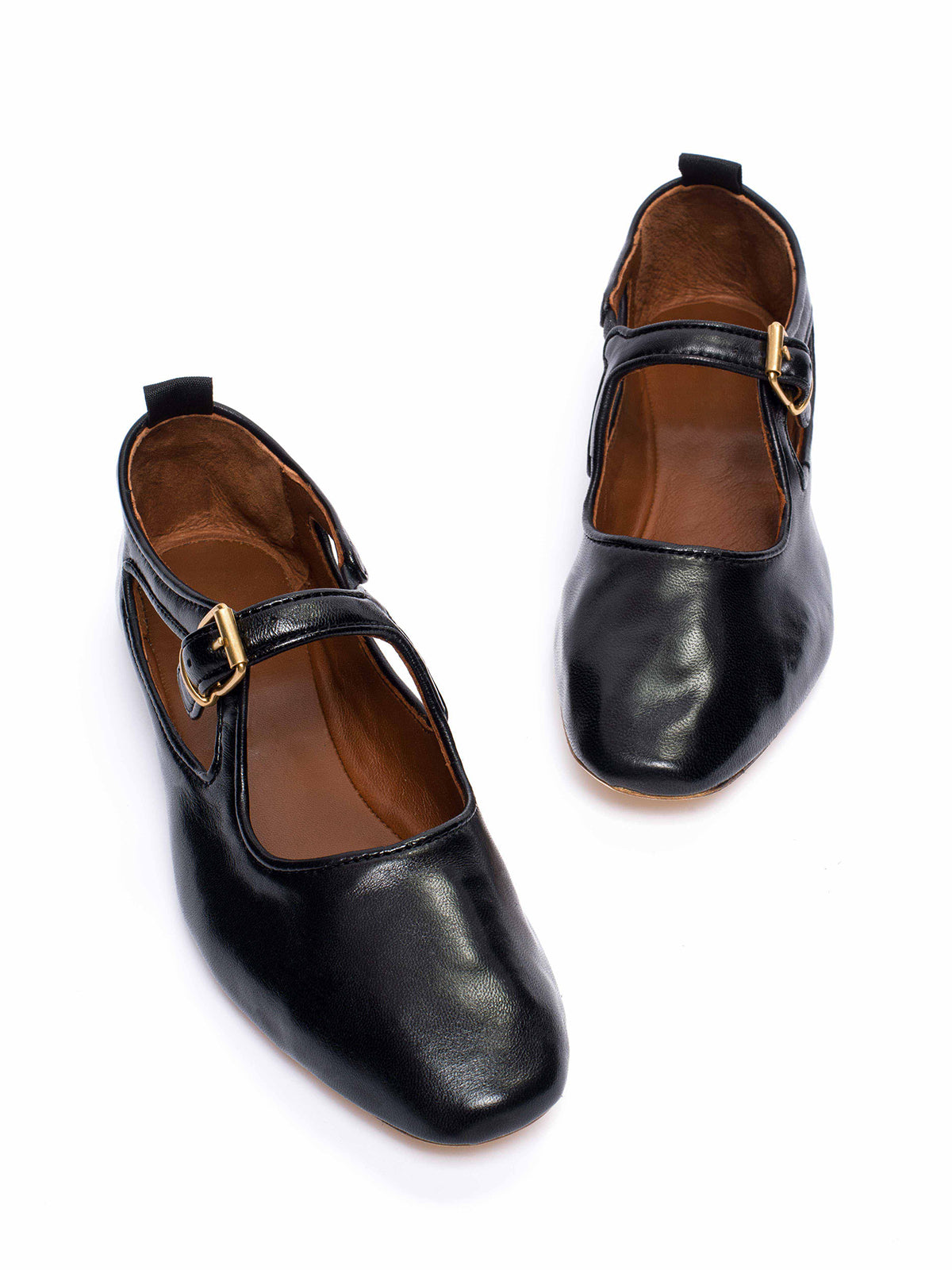 Square-Toe Buckle Strap Chic Flats - Classic Black