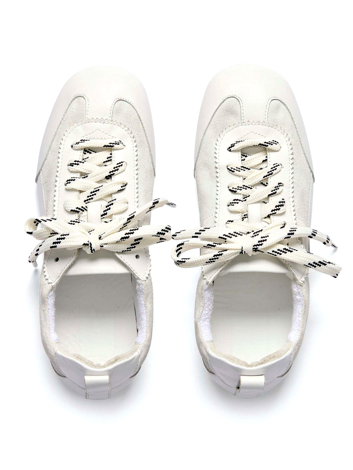 White Cow Suede Square-Toe Chic Lace-Up Ballet Sneakers