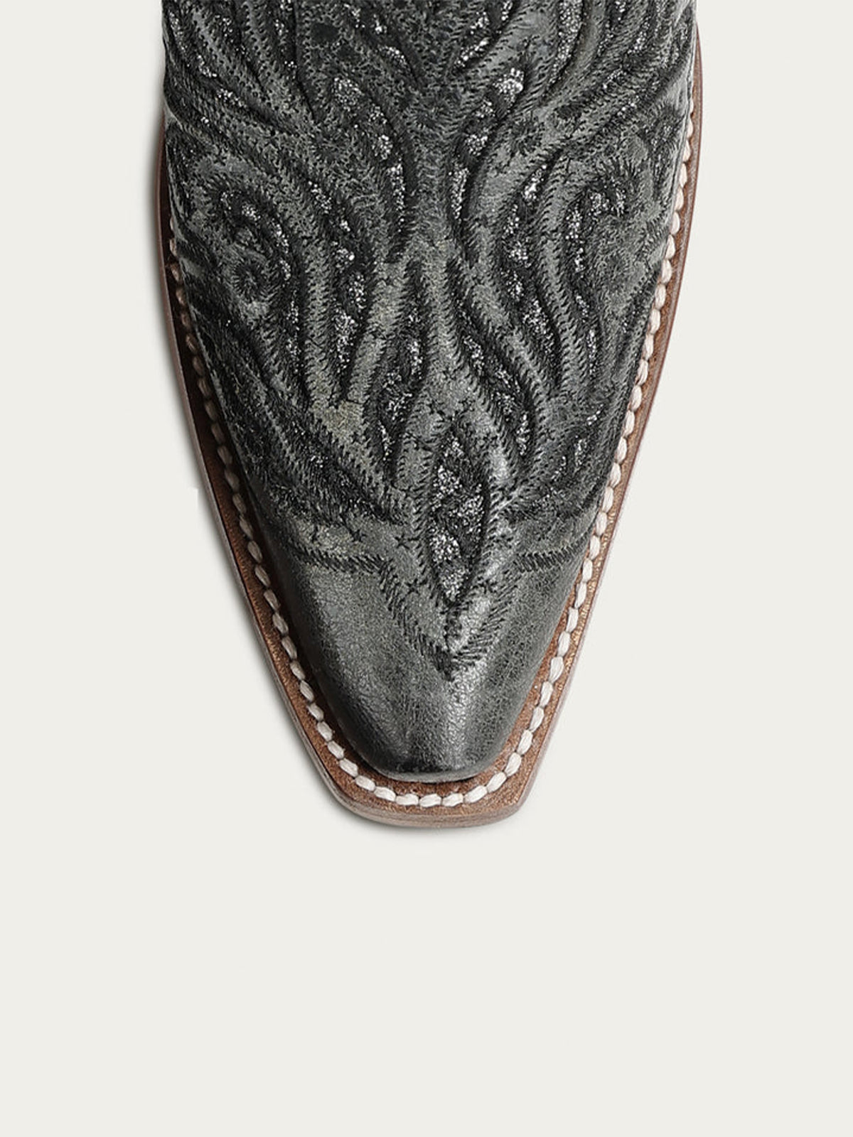 Distressed Black Snip-Toe Glitter Inlay And Embroidery Mid Calf Cowgirl Boots
