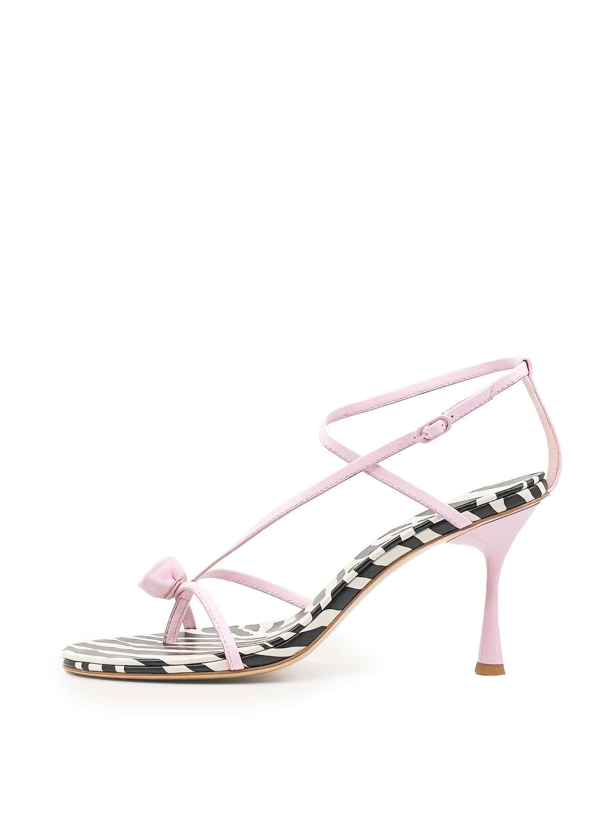 Pink Round-Toe Front Rose Strappy High Heels