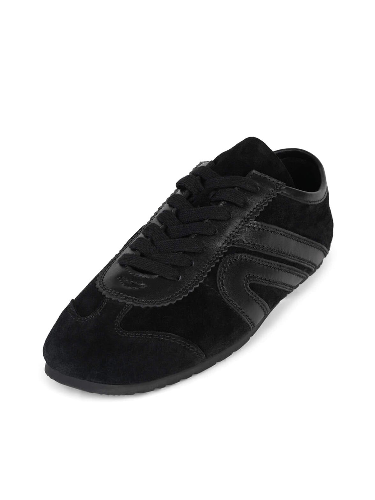Black Faux Suede Round-Toe Lace-Up Classic Sneakers Flats