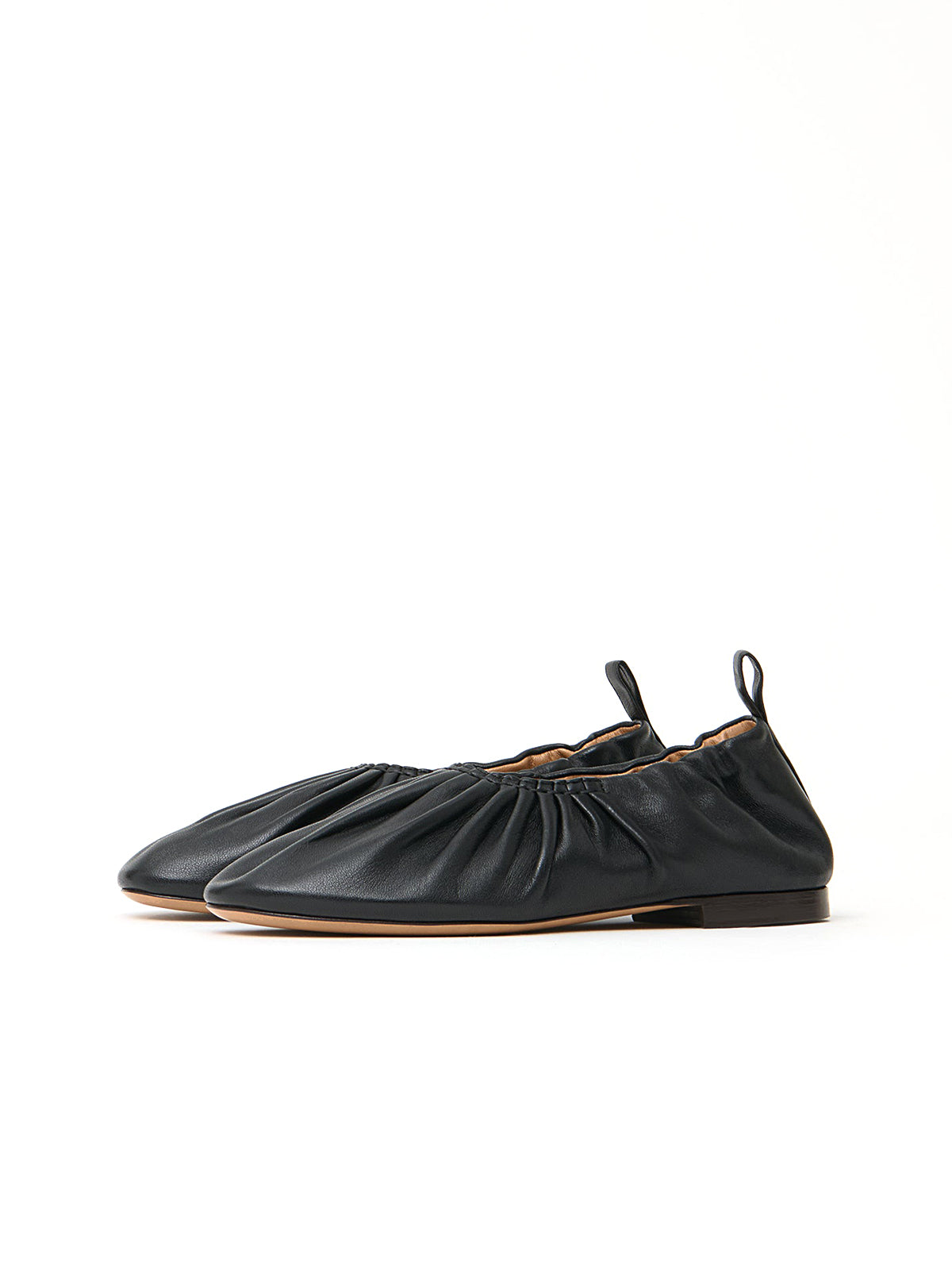 Black Round-Toe Ruched Classic Ballet Flats