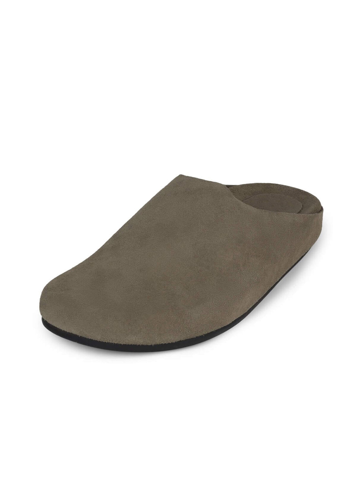 Khaki Faux Suede Square-Toe Slip-On Simple Backless Flats