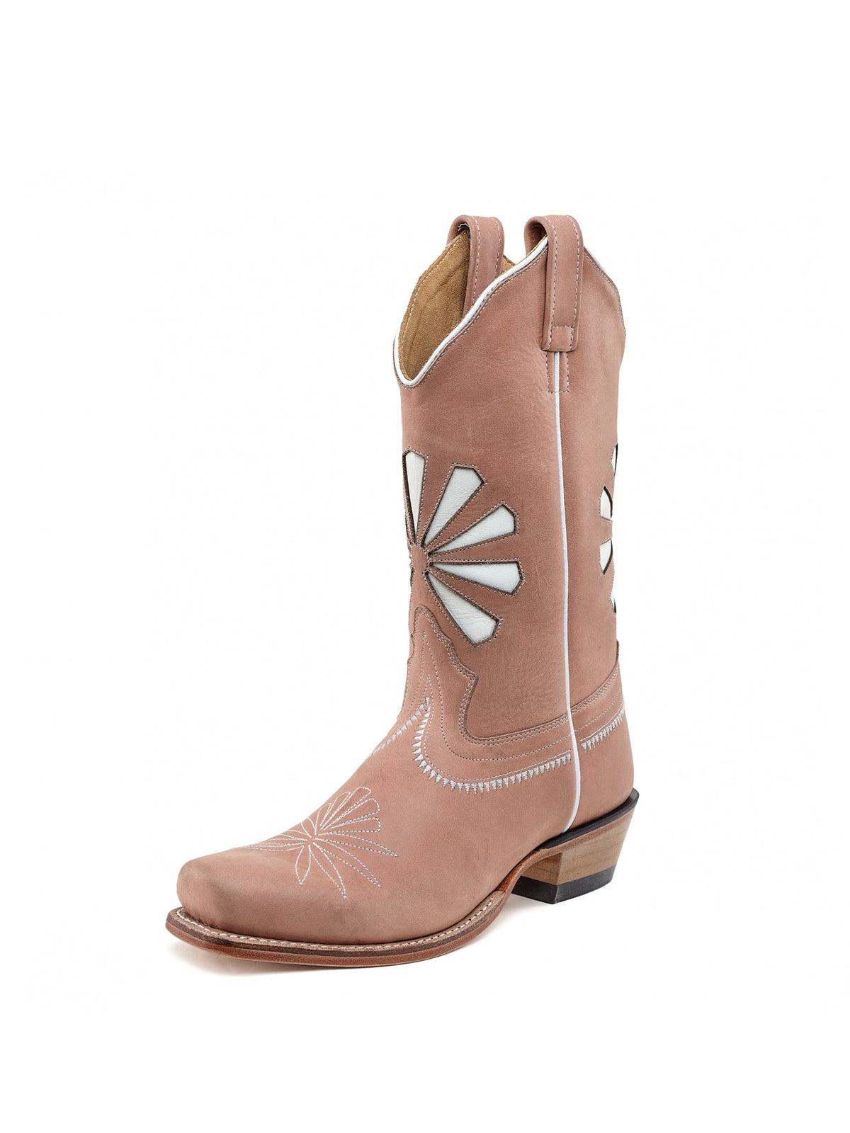 Pink Snip-Toe Floral Embroidery Western Mid Calf Cowgirl Boots