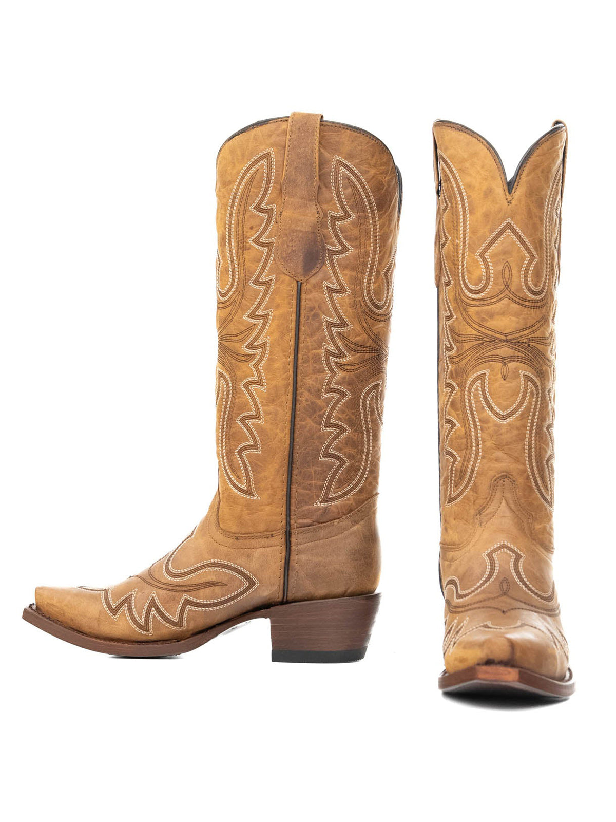 Snip-Toe Sleek Embroidery Mid Calf Cowgirl Boots For Woman - Camel