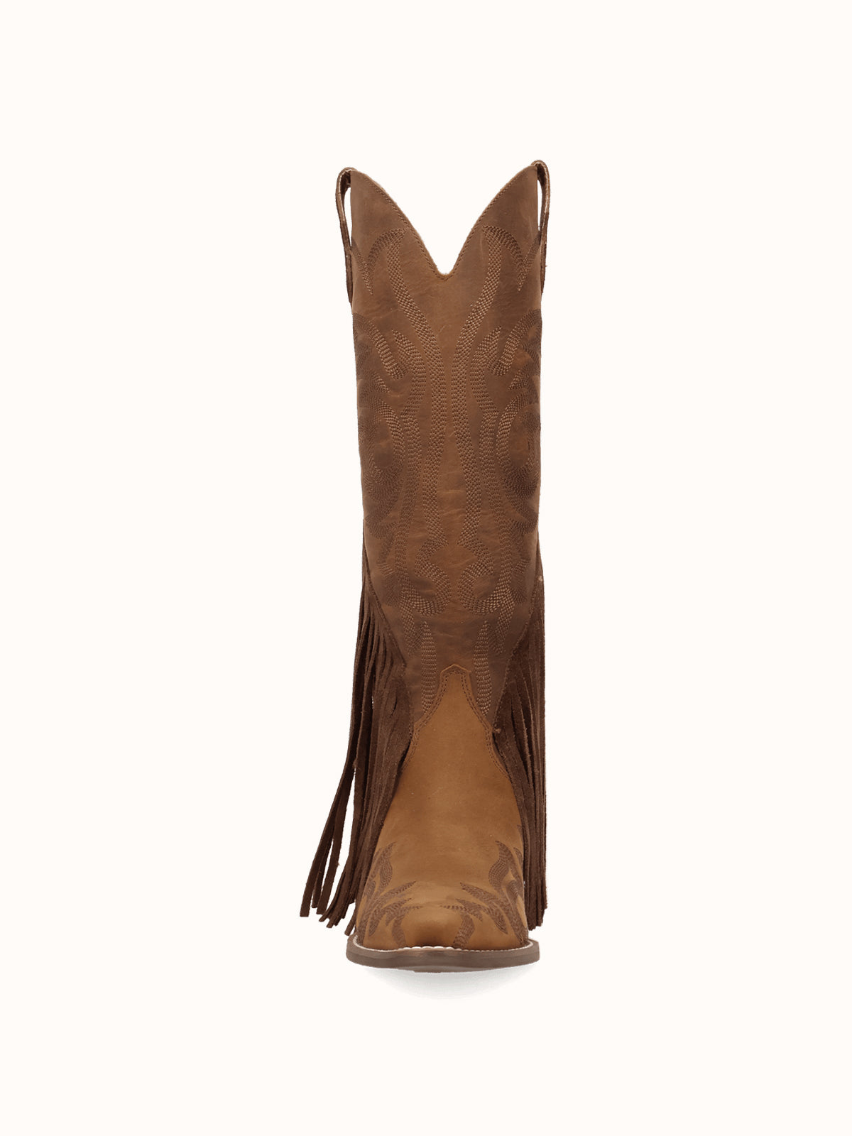 Brown Snip-Toe Faux Suede Side Fringe Embroidery Wide Calf Knee High Cowgirl Boots