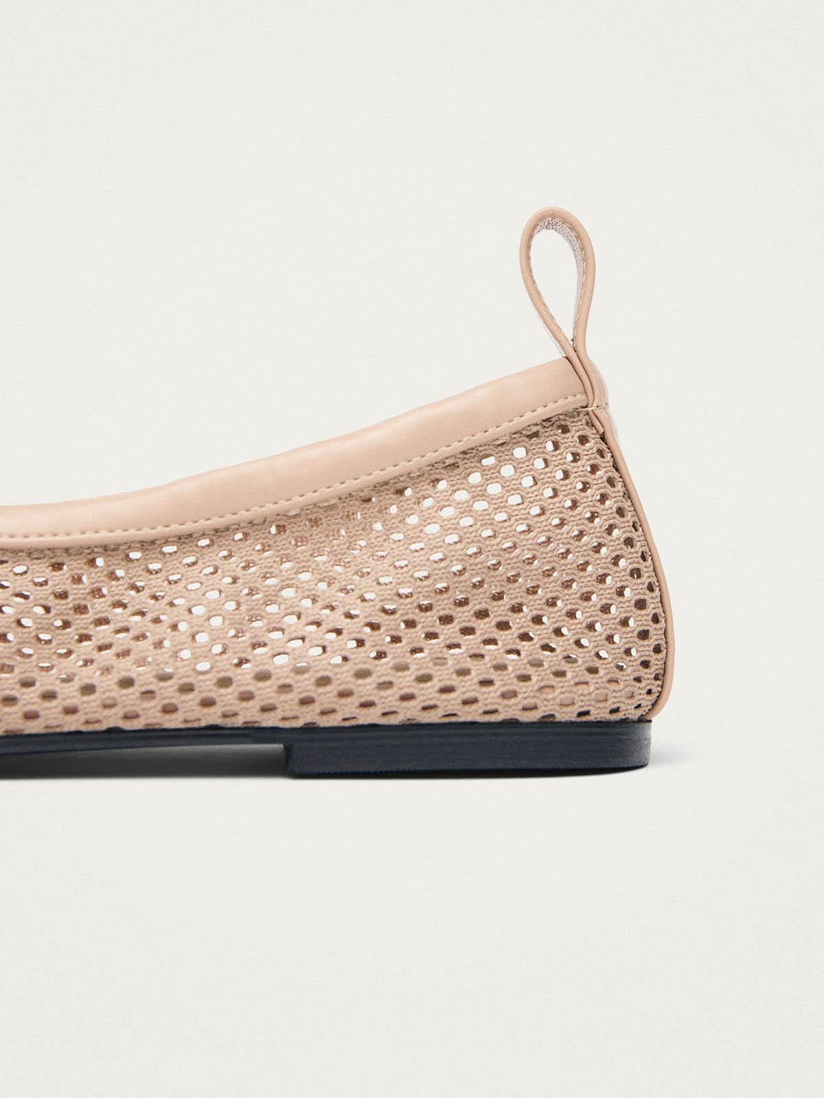 Bone Mesh And Vegan Leather Square-Toe Middle Bow Ballet Flats