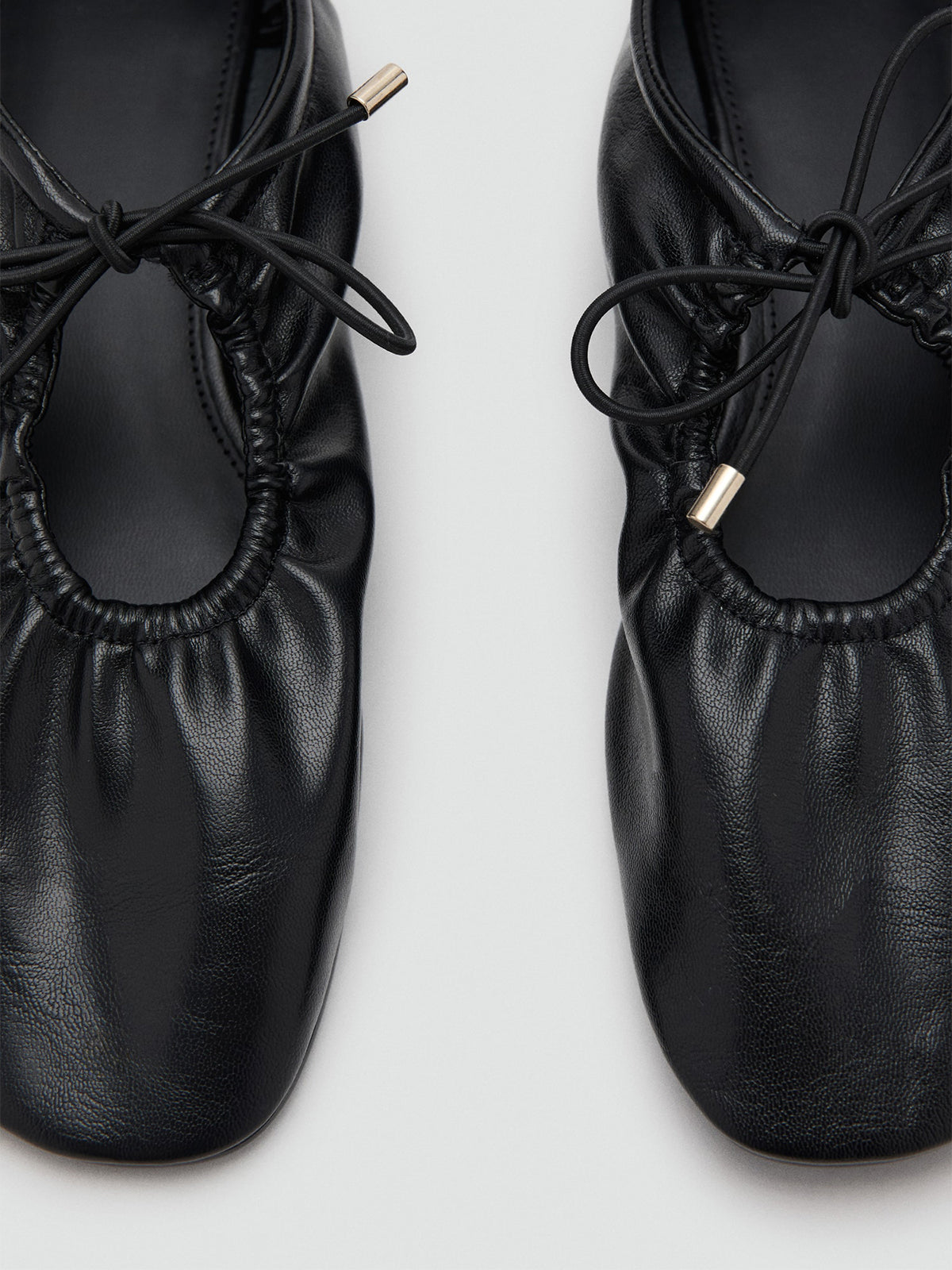 Black Square-Toe Mary Jane With Bow Ruched Ballet Flats