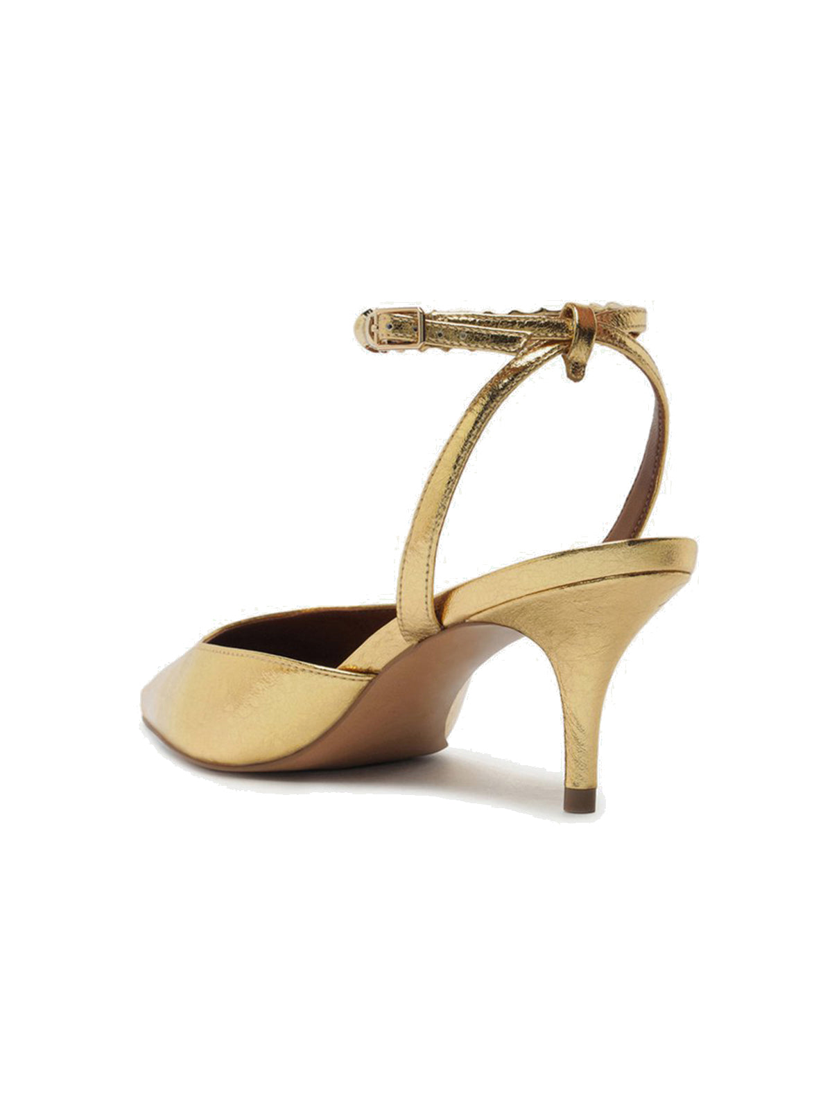 Metallic Gold Pointed-Toe Chic Slingback And Buckle Ankle Strap Kitten Heels
