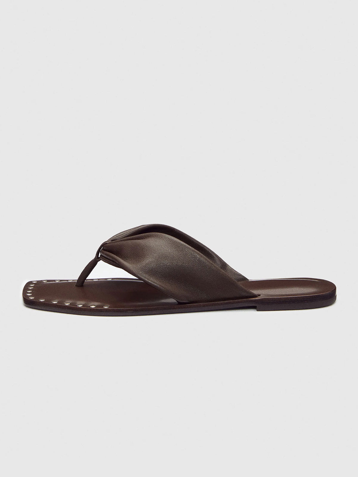 Coffee Square-Toe Front Studs Flip-Flops Simple Backless Flats