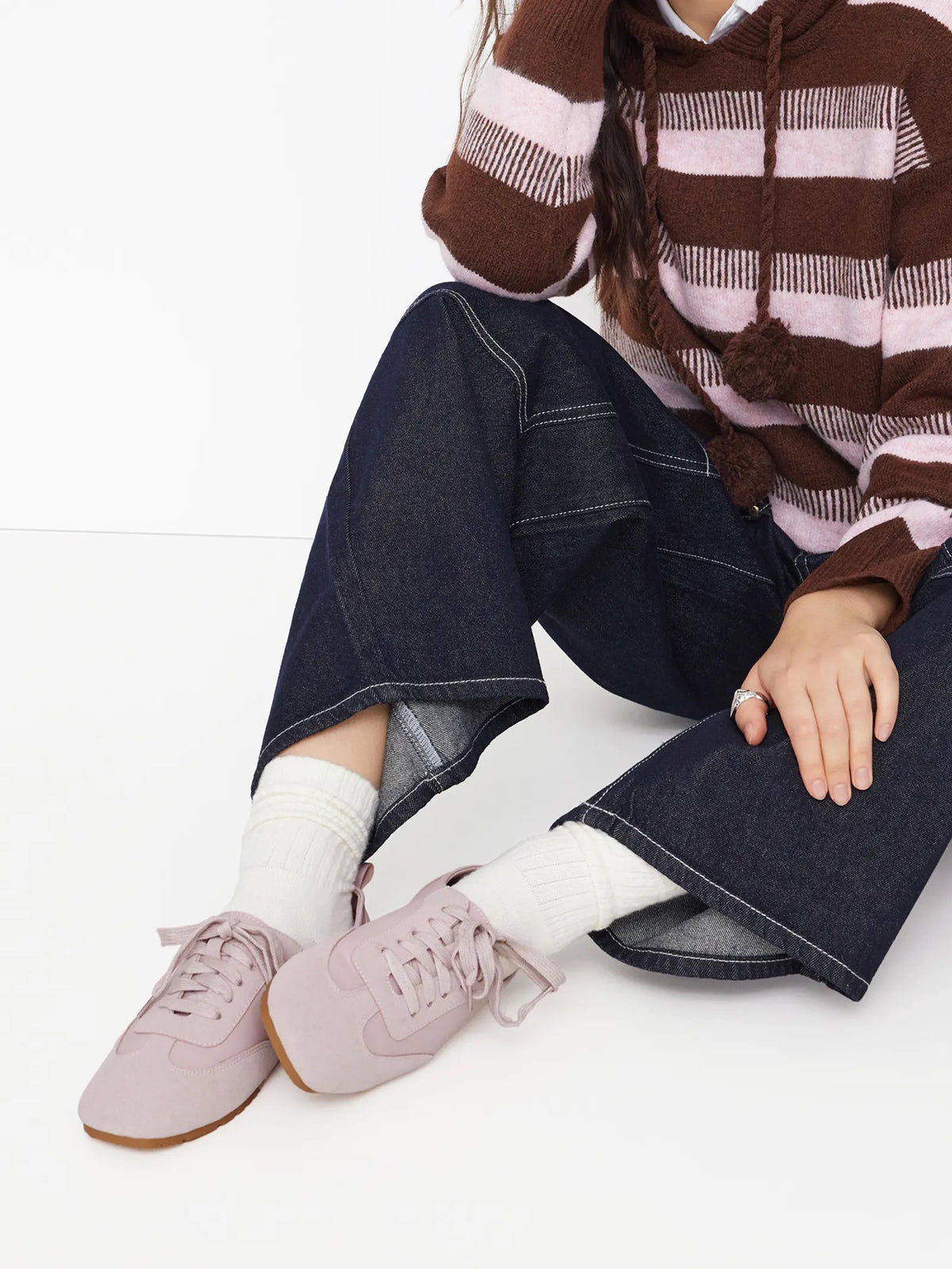 Gray Purple Cow Suede And Vegan Leather Square-Toe Lace-Up Sneakers