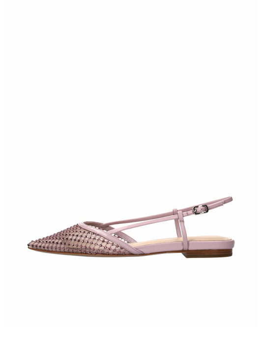 Cream Mesh Pointed-Toe Full Rhinestones Slingback Flats