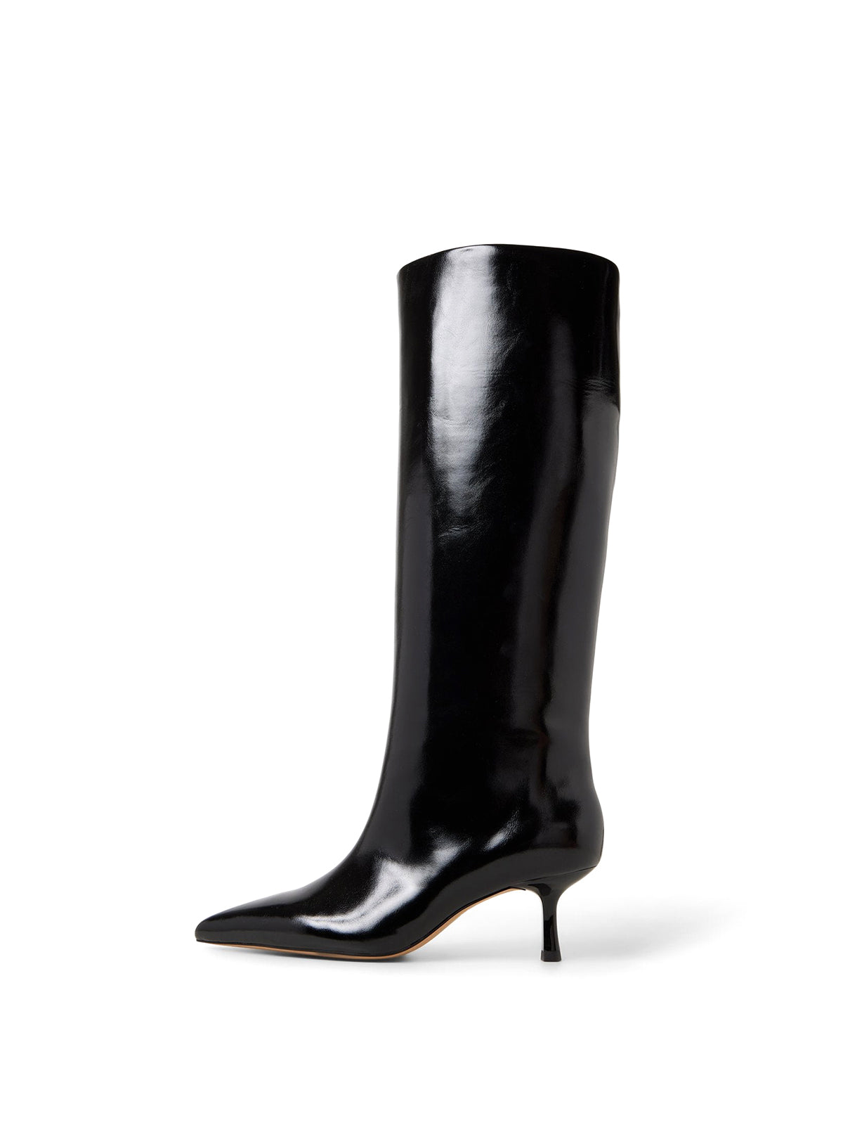 Patent Black Pointed-Toe Sleek Wide Calf Knee High Stiletto Boots