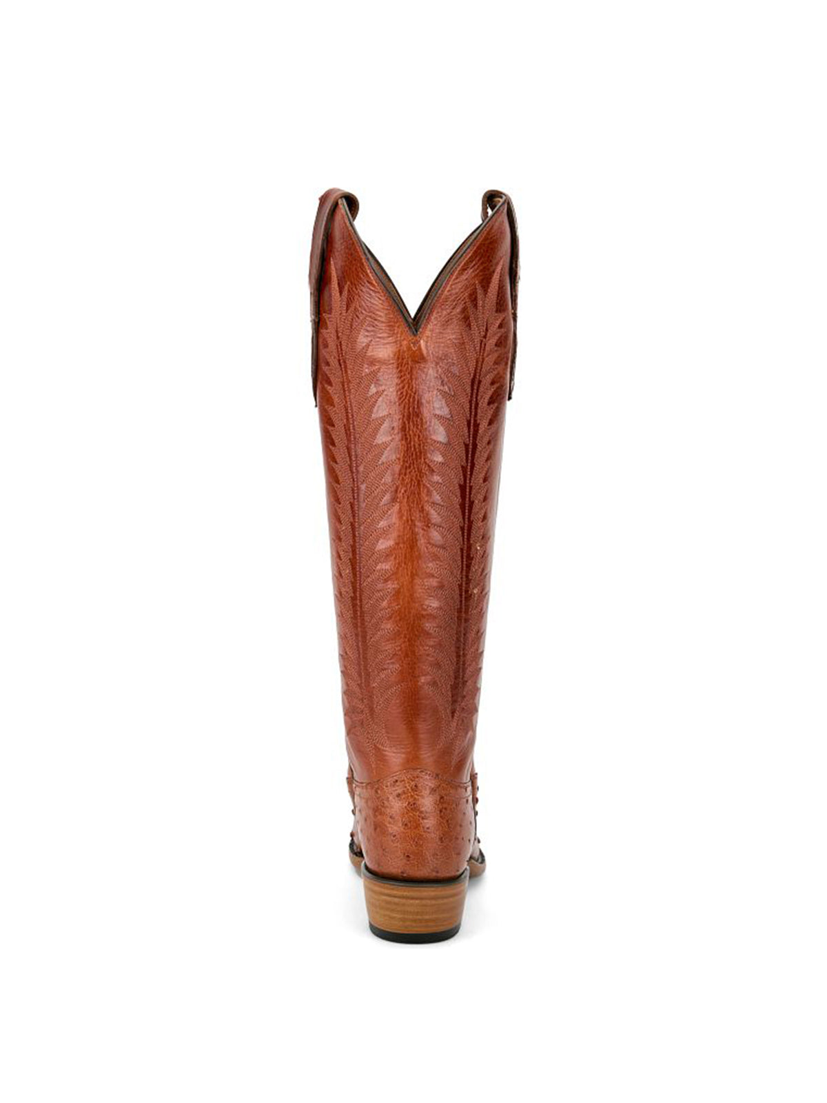 Cognac Ostrich Print Snip-Toe Western Stitch Knee High Cowgirl Boots