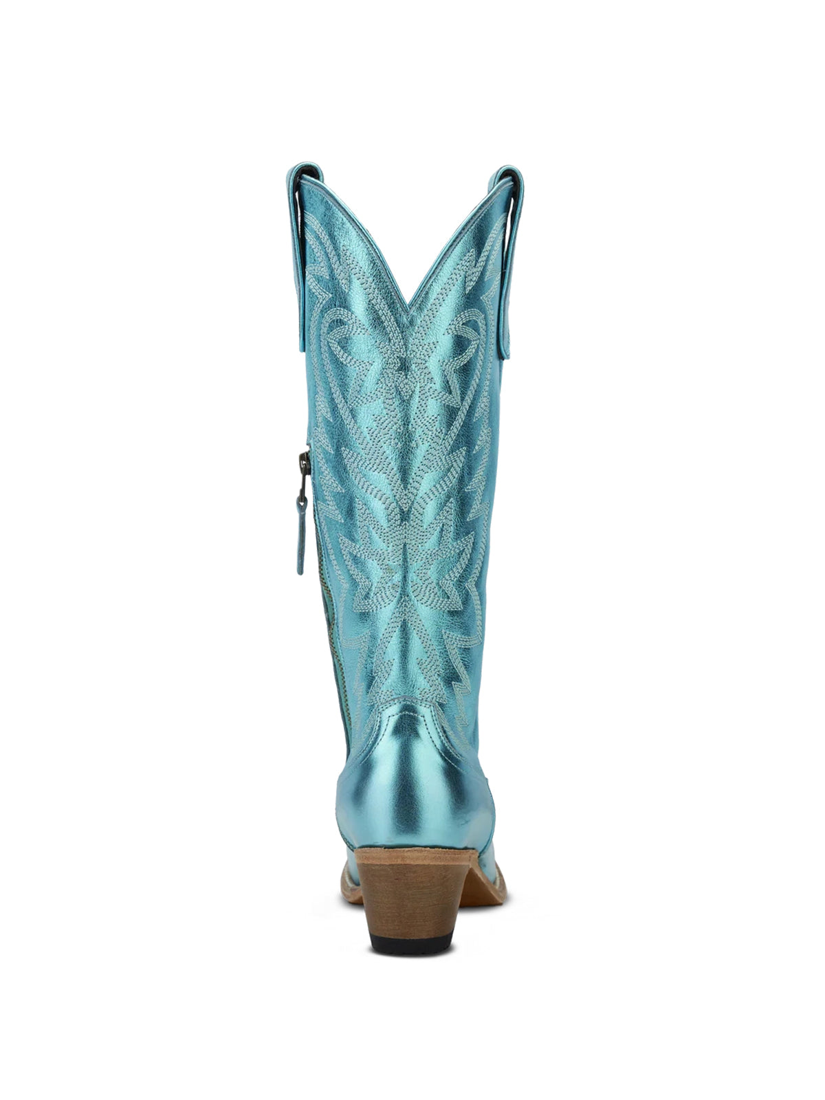 Western Snip-Toe Embroidery Classic Knee High Half-Zip Cowgirl Boots - Metallic Turquoise