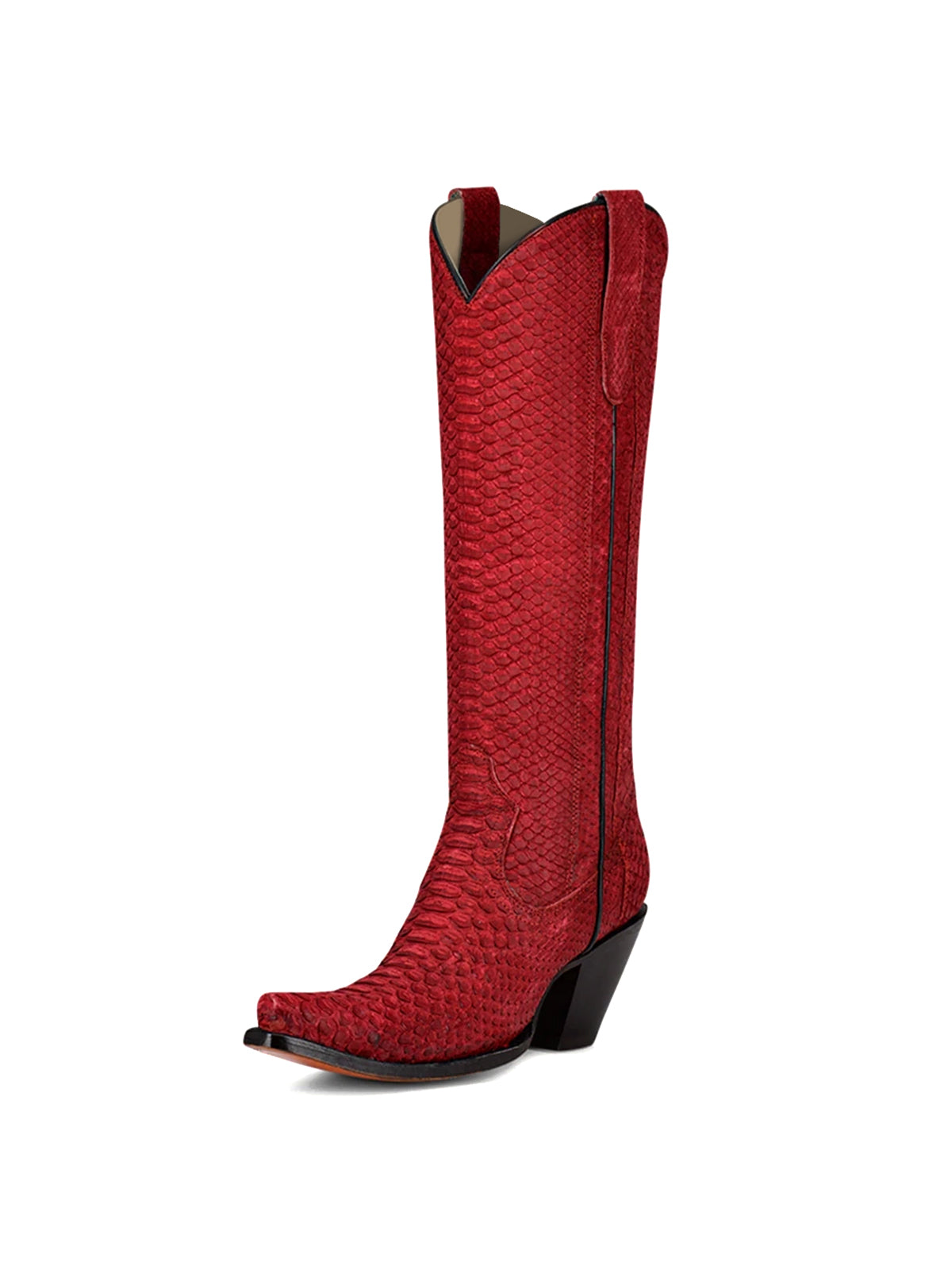 Red Snakeskin Pointed-Toe Half-Zip Simple Knee High Cowgirl Boots