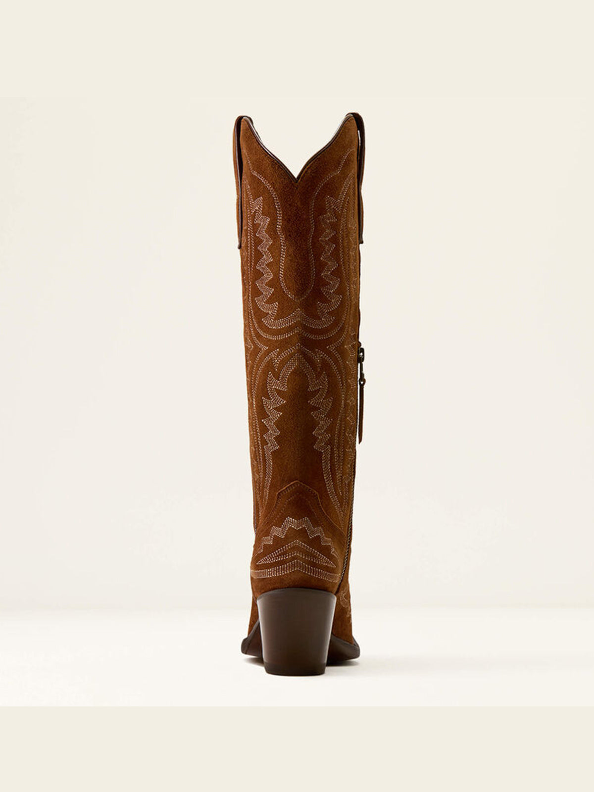 Western Embroidery Tall Snip-Toe Half-Zip Knee High Cowgirl Boots - Dark Tan Faux Suede