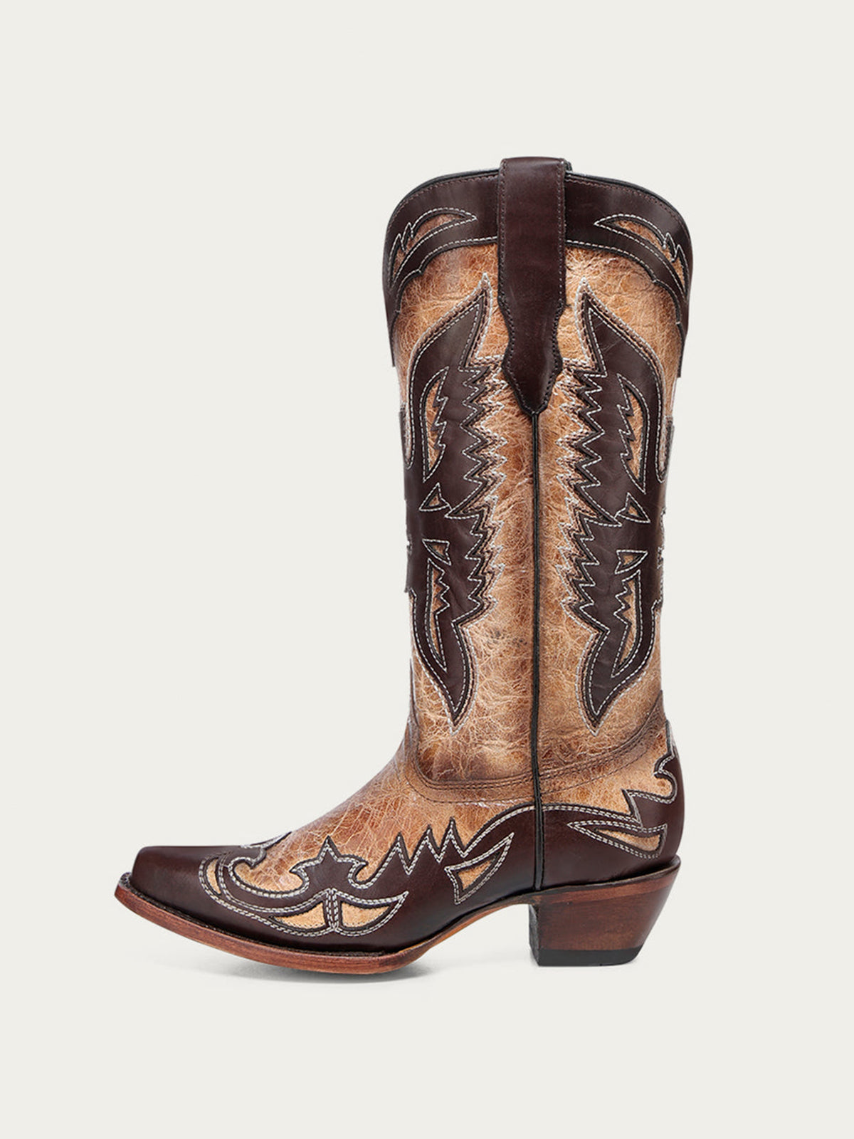 Distressed Sand Snip-Toe Chic Eagle Applique Mid Calf Cowgirl Boots