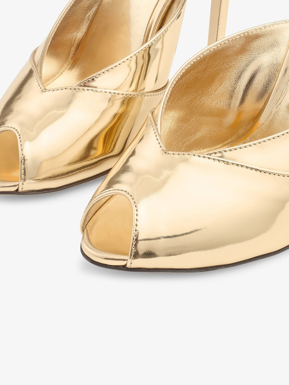 Metallic Gold Peep Round-Toe Slip-On Mules High Heels