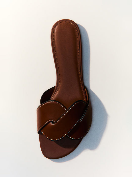 Brown Square-Toe Braided Strap Flats Sandals