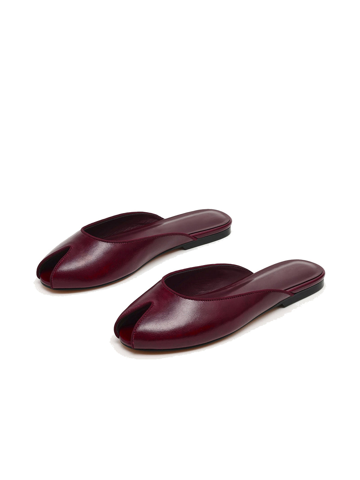 Burgundy Peep Round-Toe Slip-On Chic Mules Flats